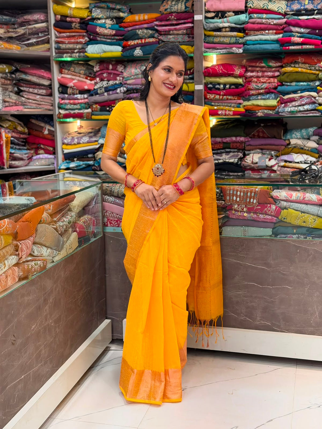 Bansi Linen Saree -  Termeric Yellow