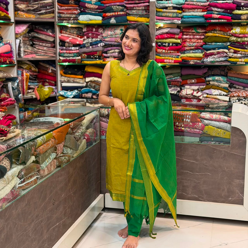 Cotton Irakal Dress Set - Parrot Green