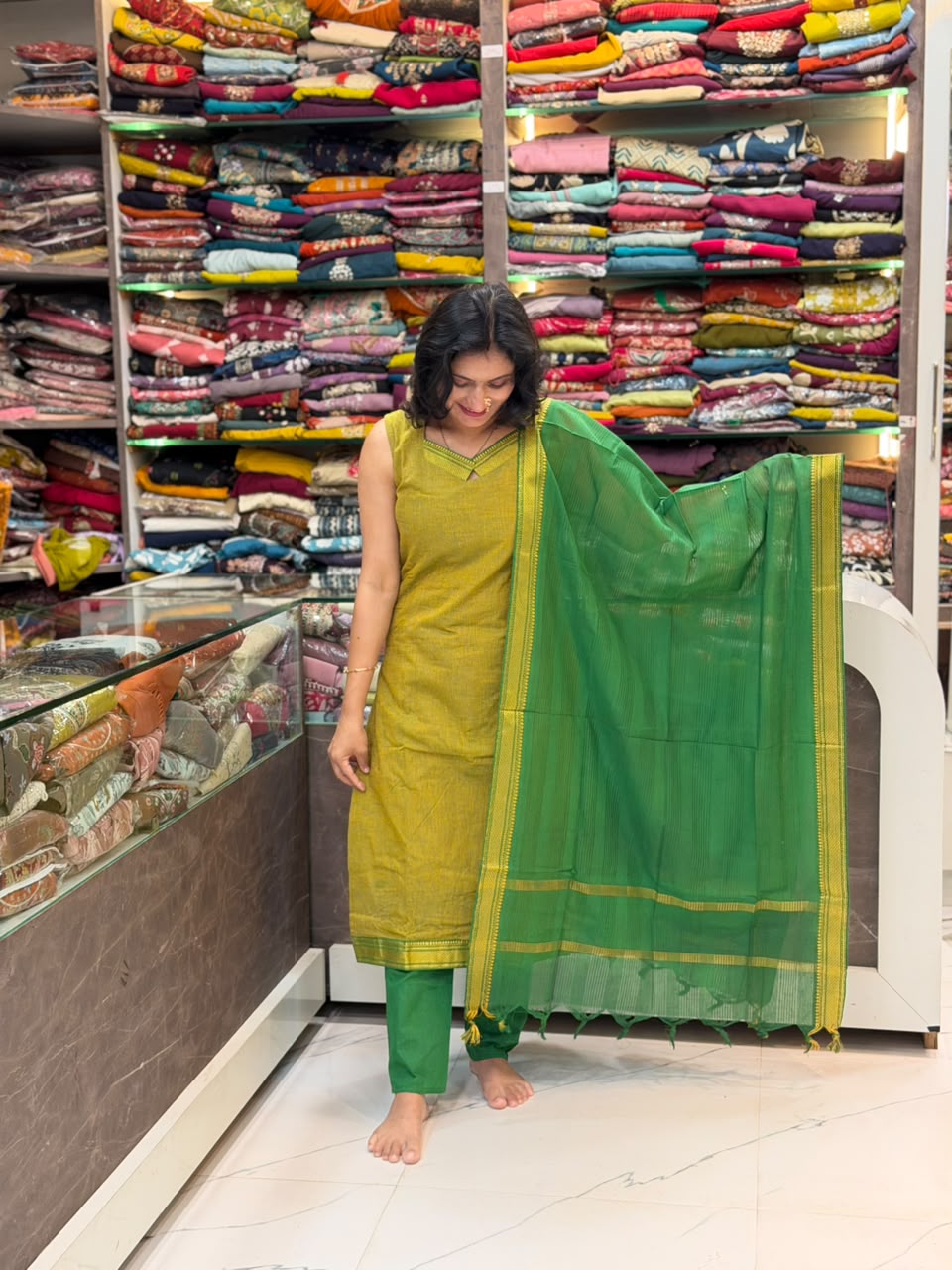 Cotton Irakal Dress Set - Parrot Green