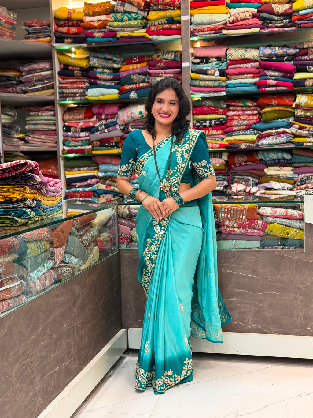 Chinon Designer Saree -Blue