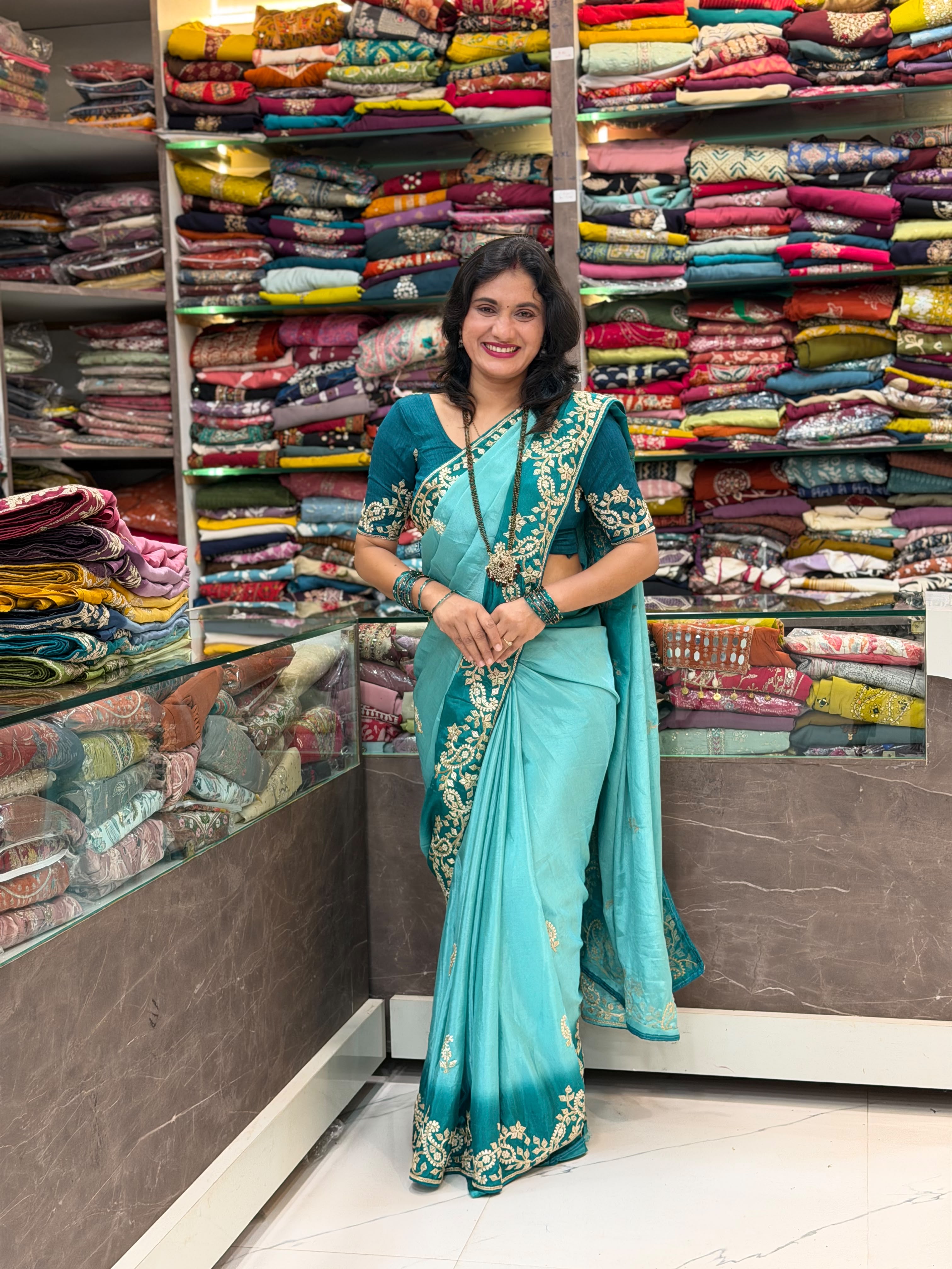 Chinon Designer Saree -Blue