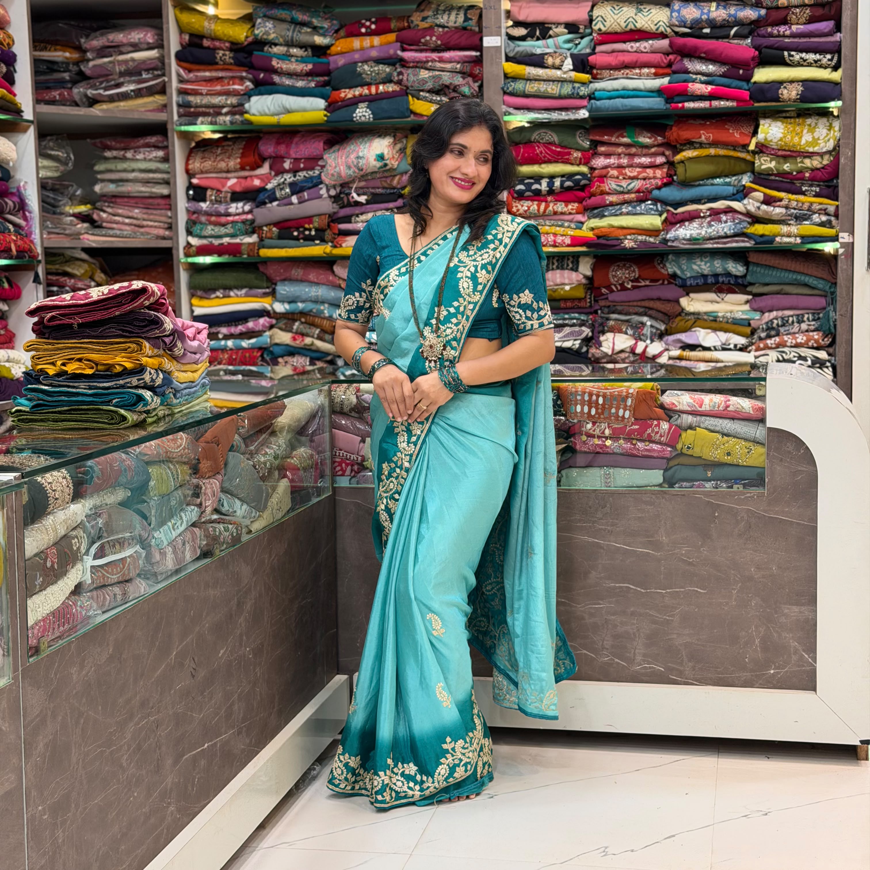 Chinon Designer Saree -Blue