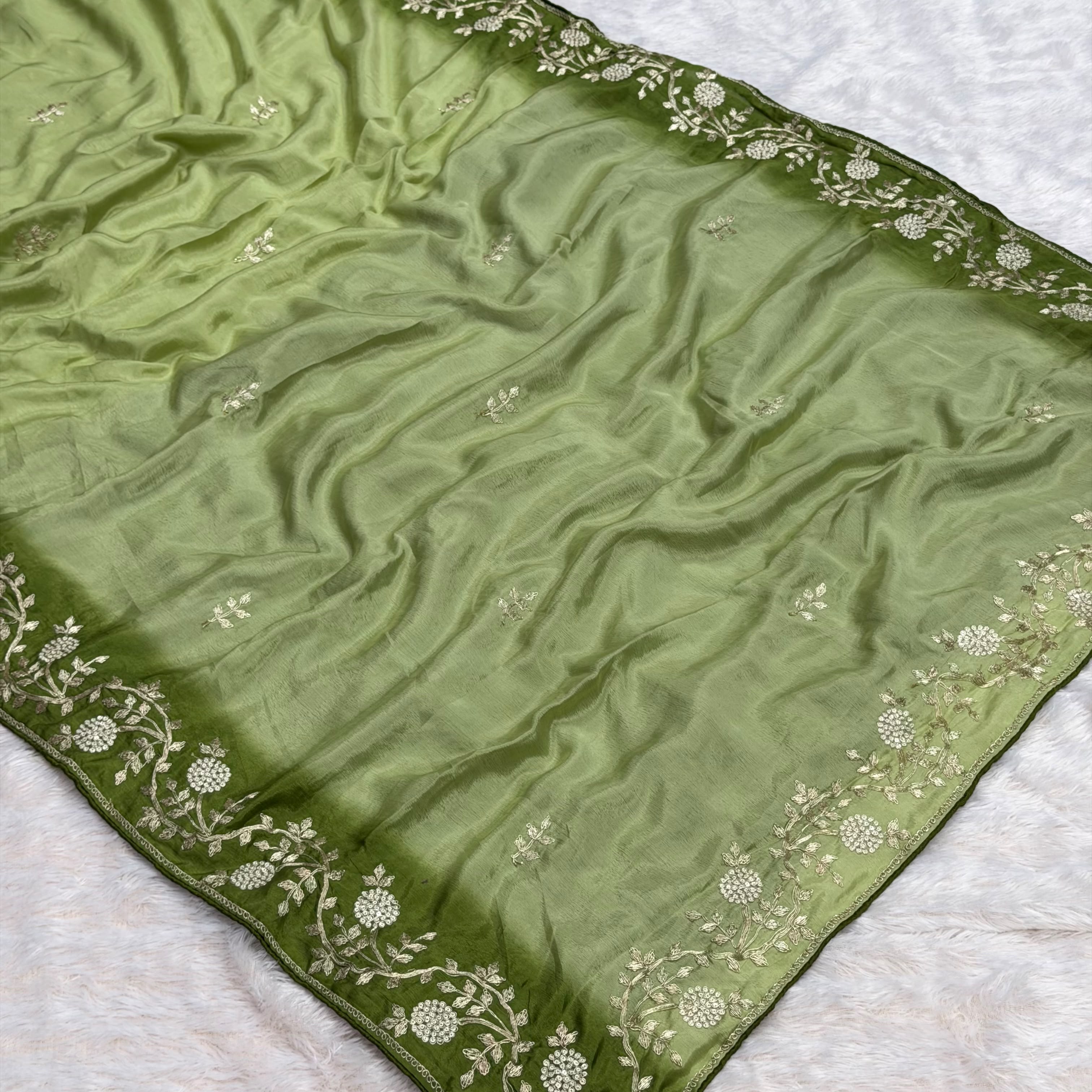 Chinon Designer Saree  - Green