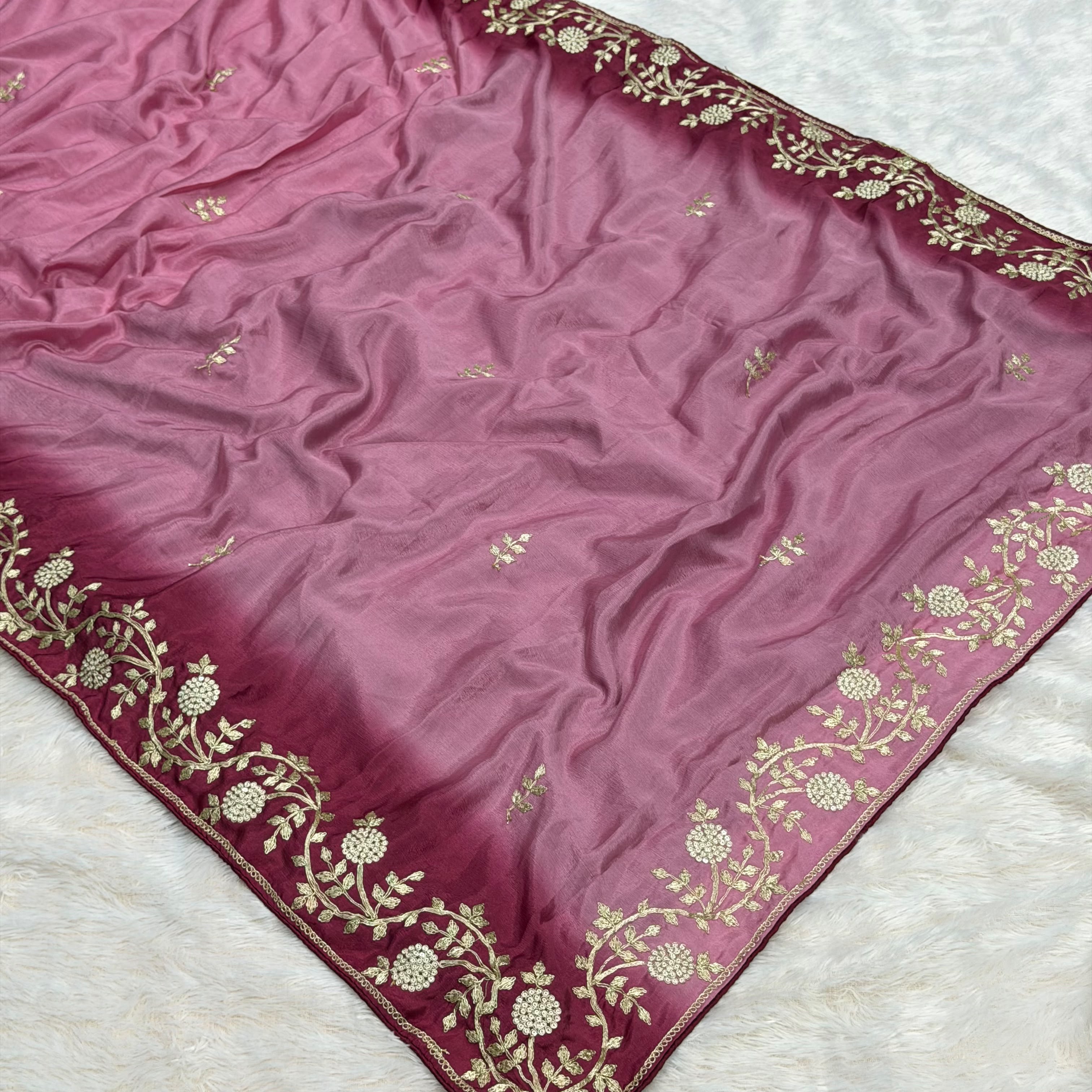 Chinon Designer Saree - Pink