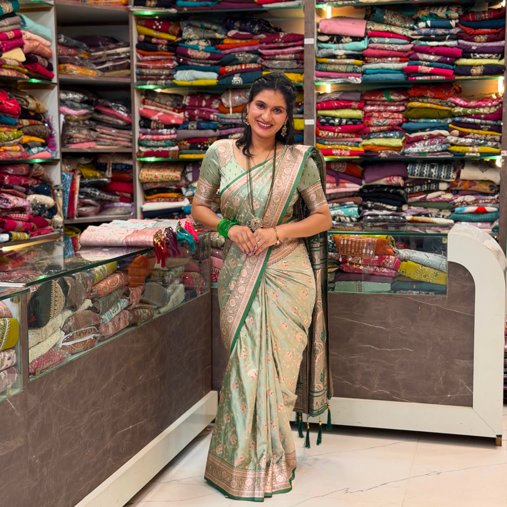 Mashru Silk Jhal Design Saree –  Green
