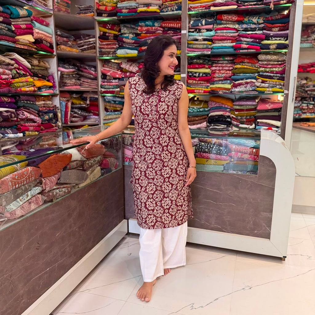 American Style crep Kurti-  Marron