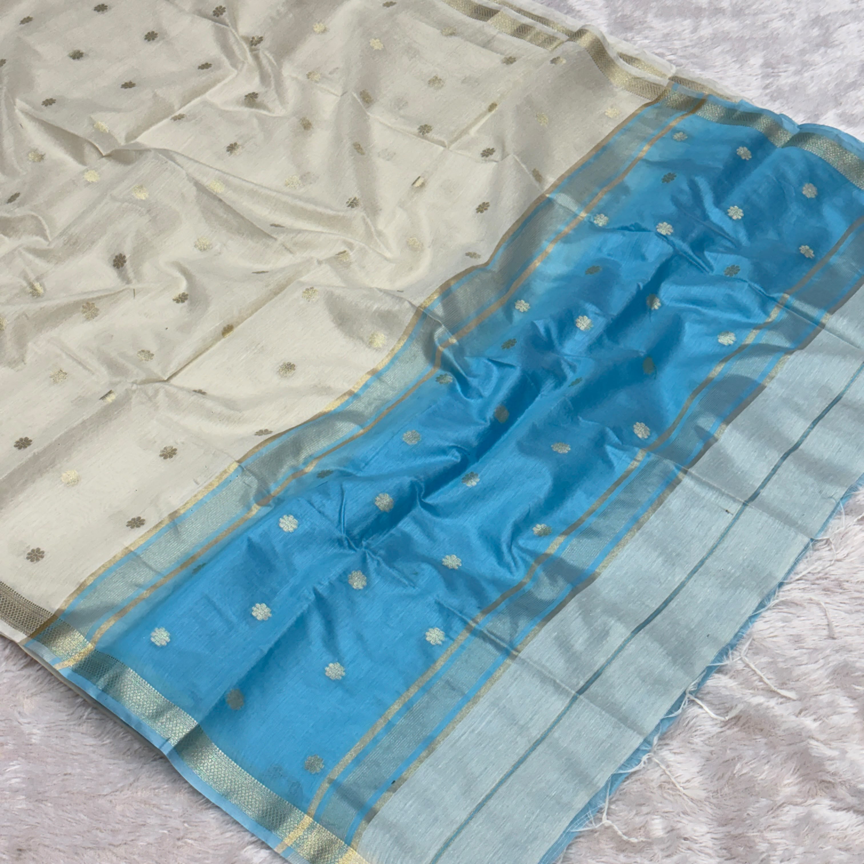 Floral Maheshwari Saree,- Sky blue