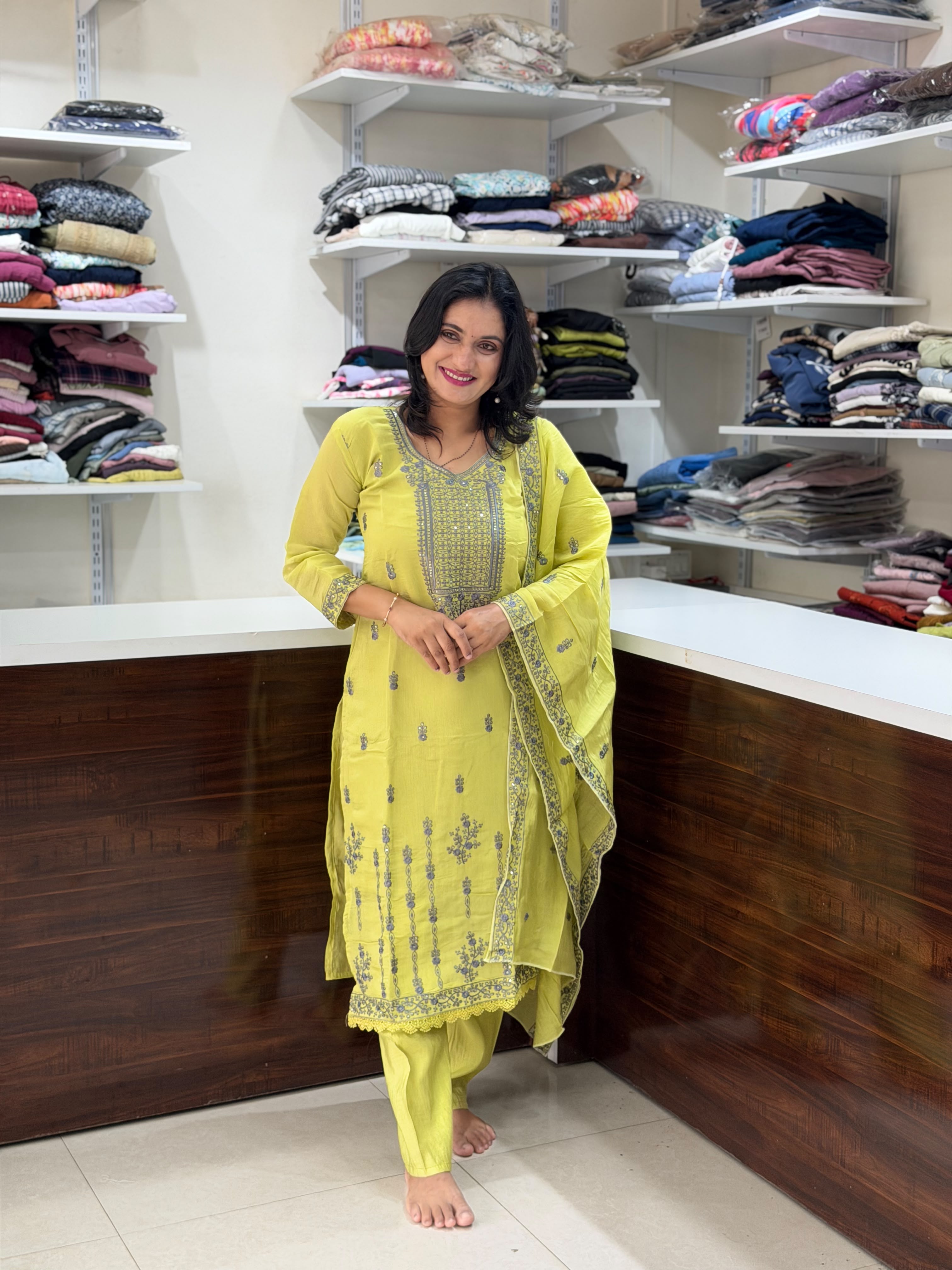 French Silk Designer Dress - Lemon