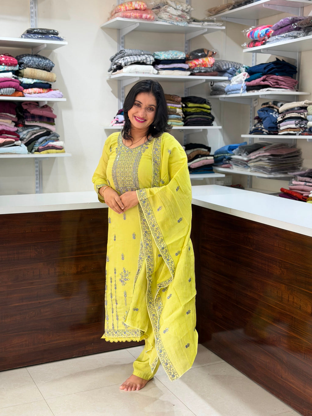 French Silk Designer Dress - Lemon