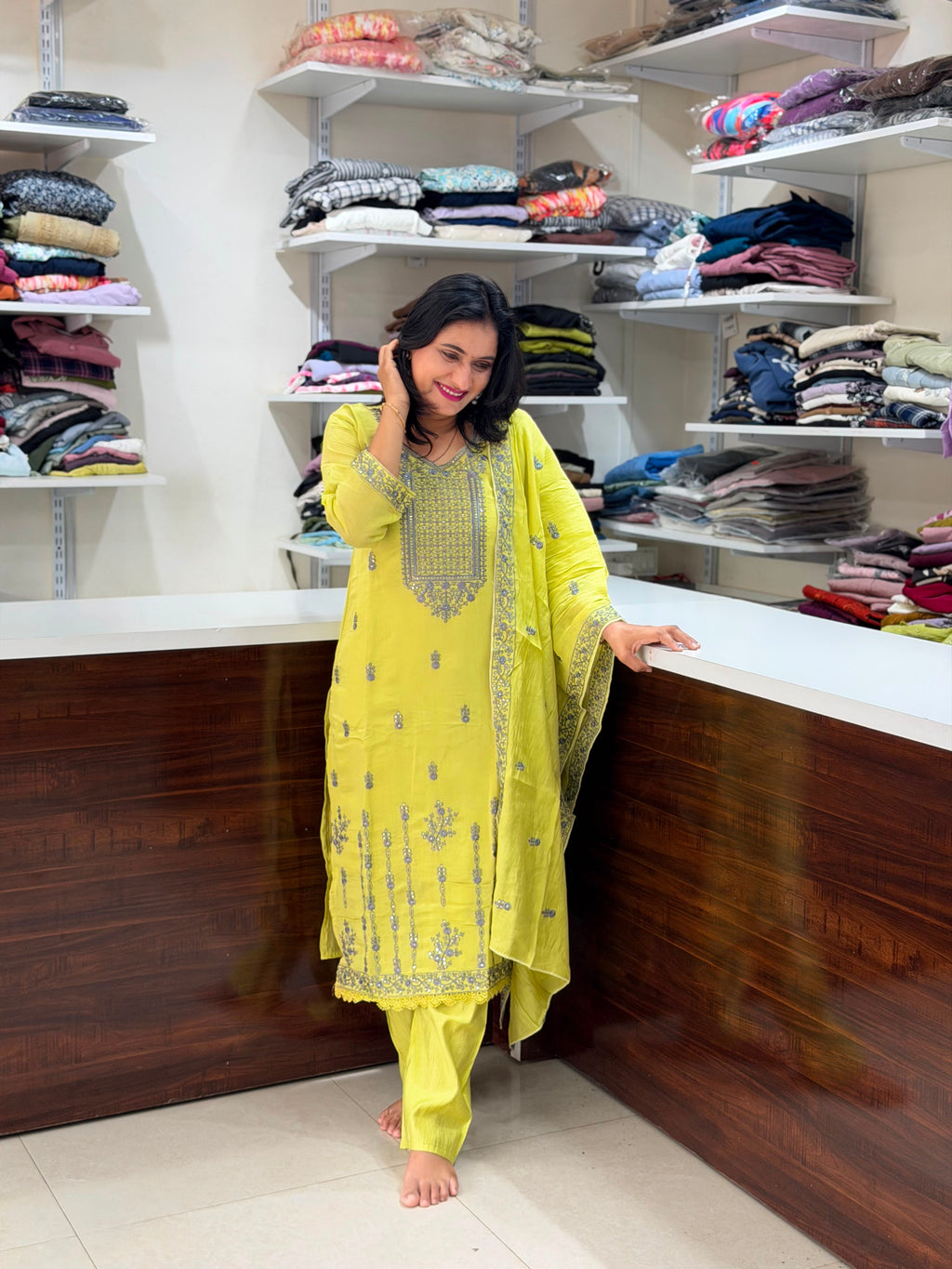 French Silk Designer Dress - Lemon