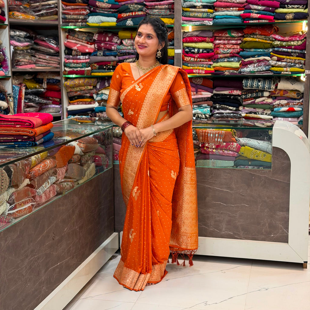 Orange Crepe Georgette Saree