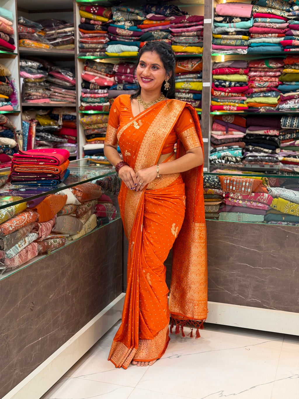 Orange Crepe Georgette Saree