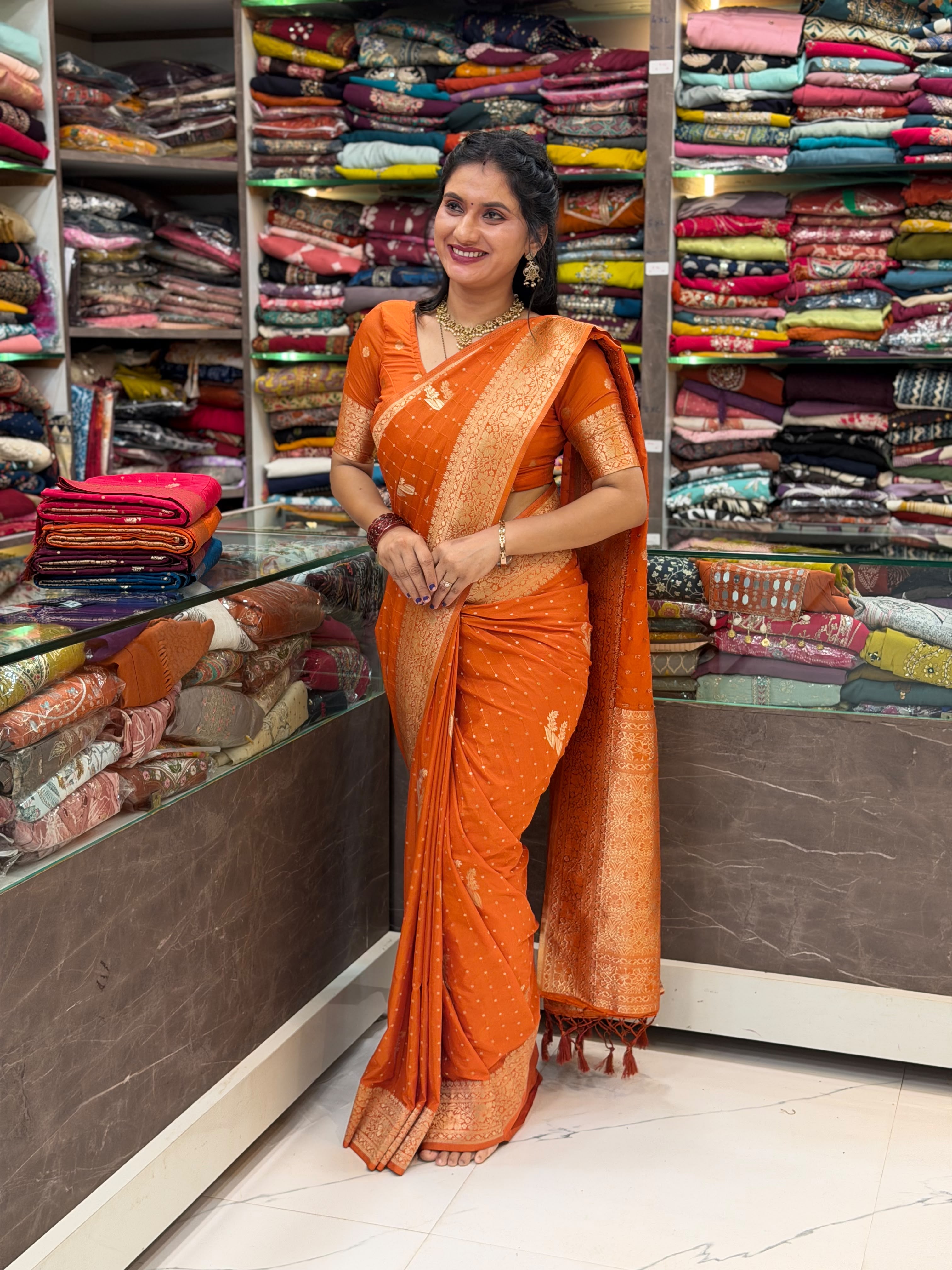 Orange Crepe Georgette Saree