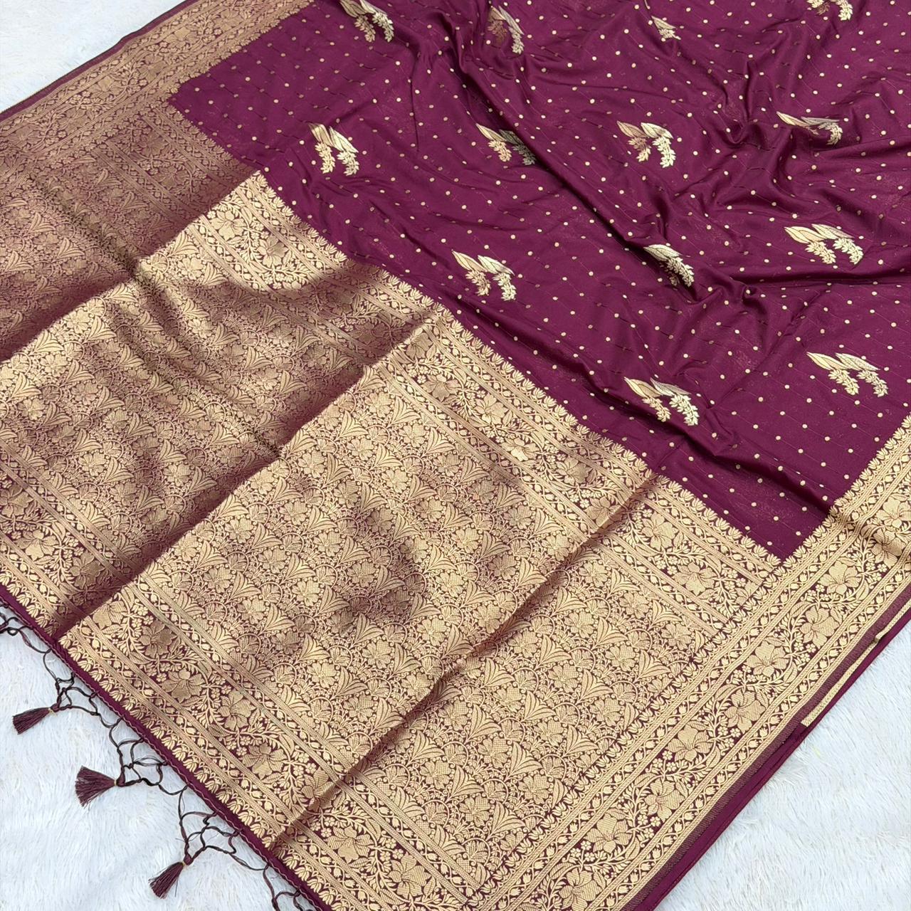Orange Crepe Georgette Saree - Wine