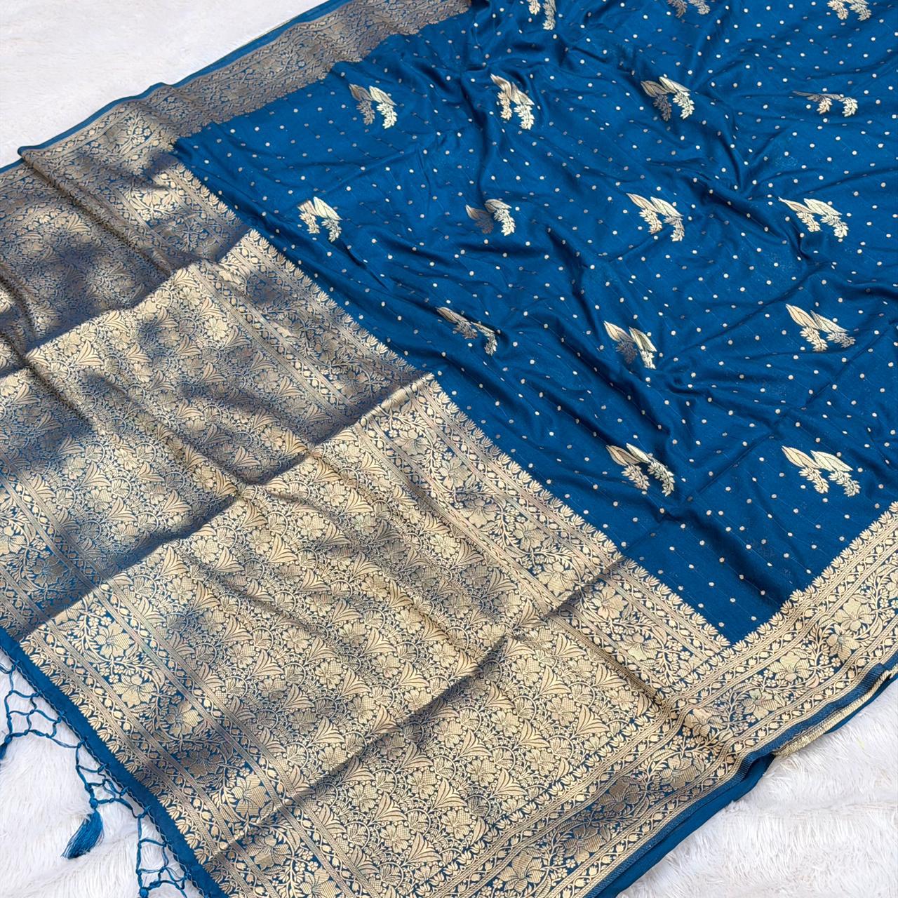 Orange Crepe Georgette Saree - Blue