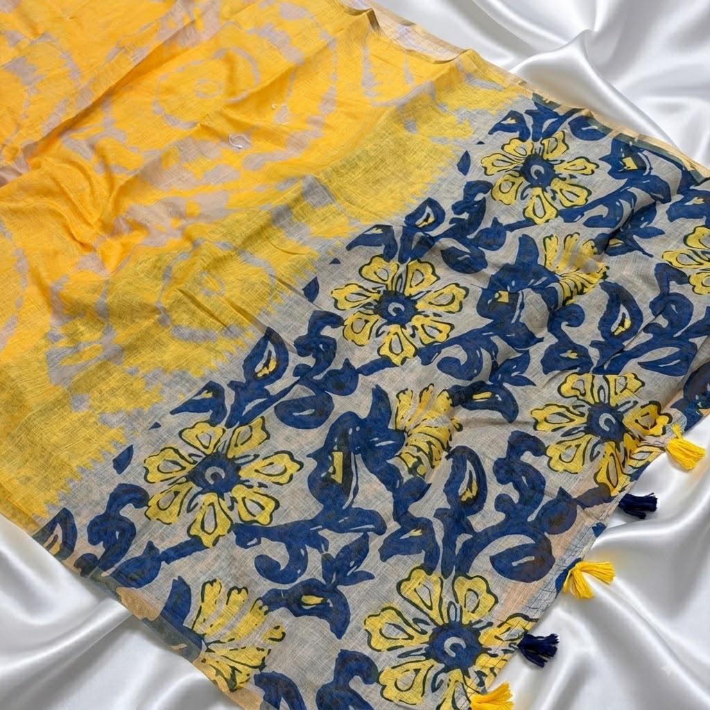 Yellow with Blue Combination Saree