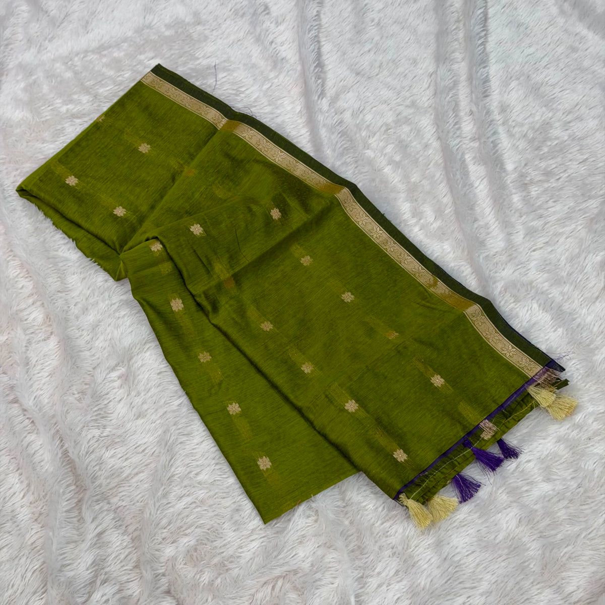 Silk Maheshwari Saree - Parrot Green