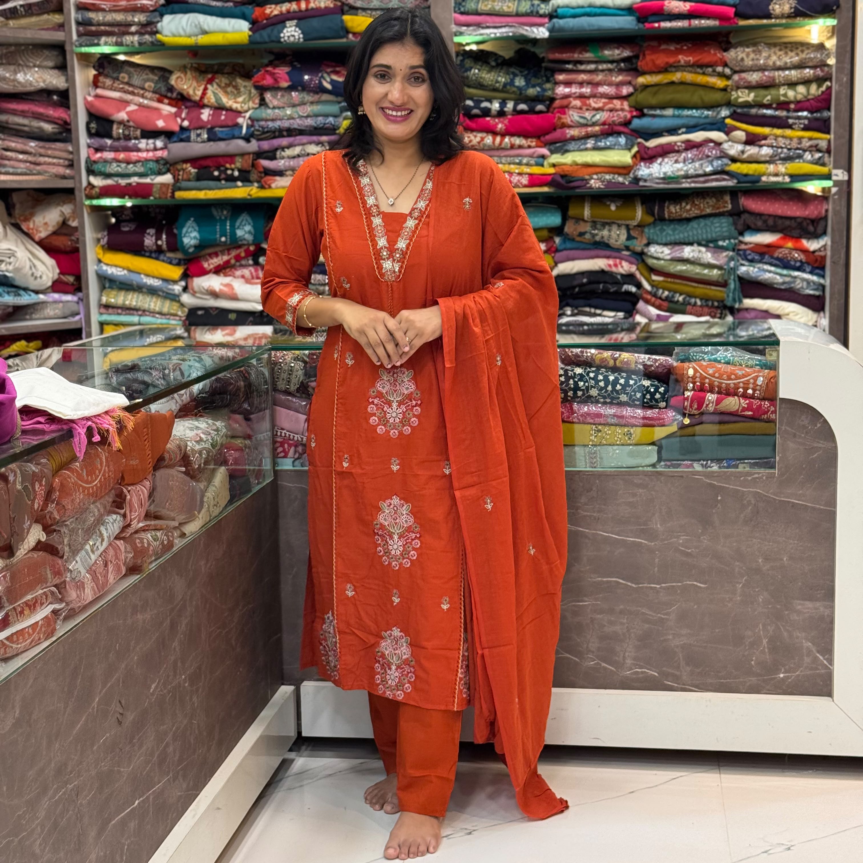 Mal Cotton Dress Set - Orange