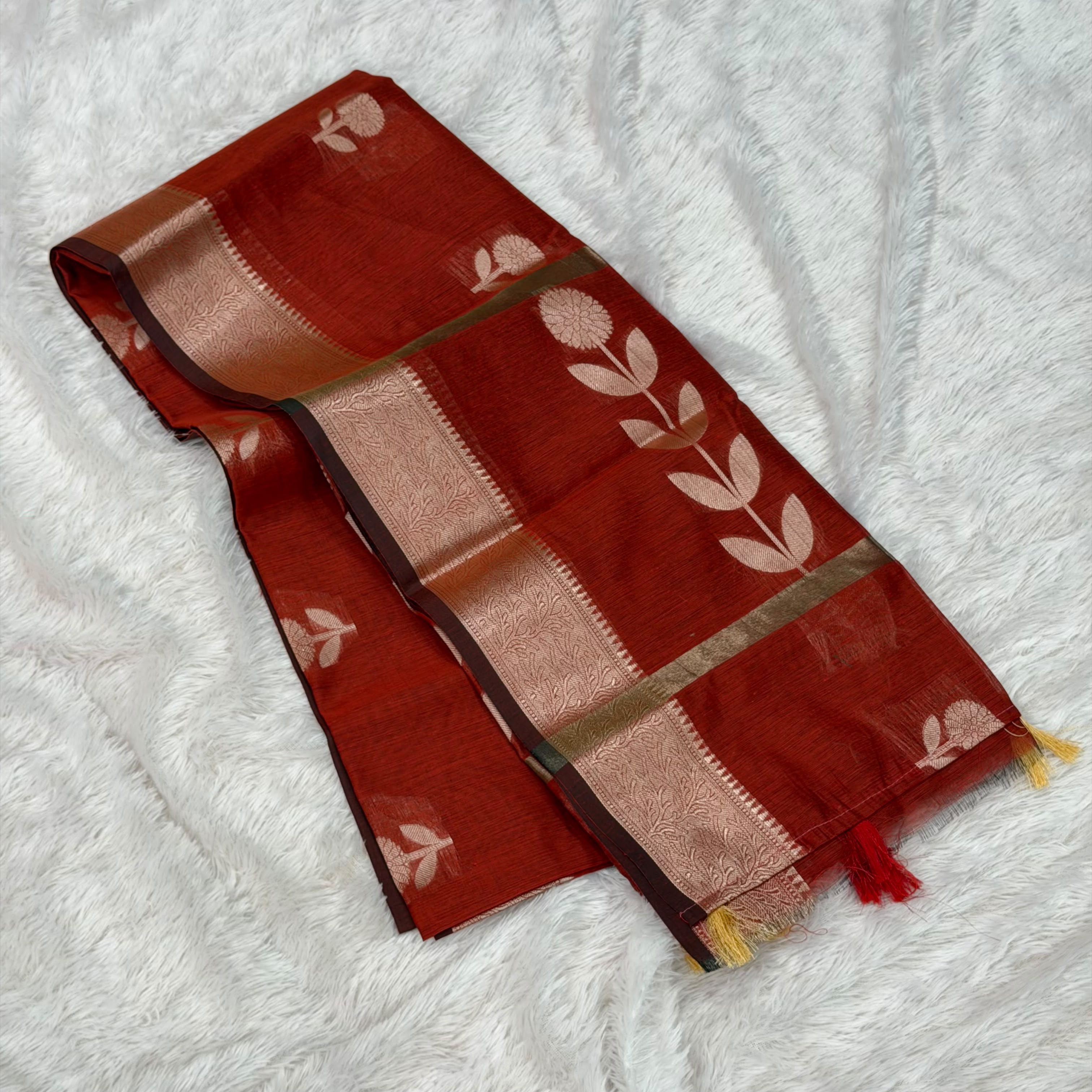 Flower Maheshwari Saree- Marron