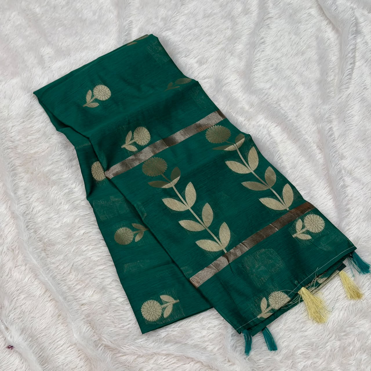 Flower Maheshwari Saree- Green