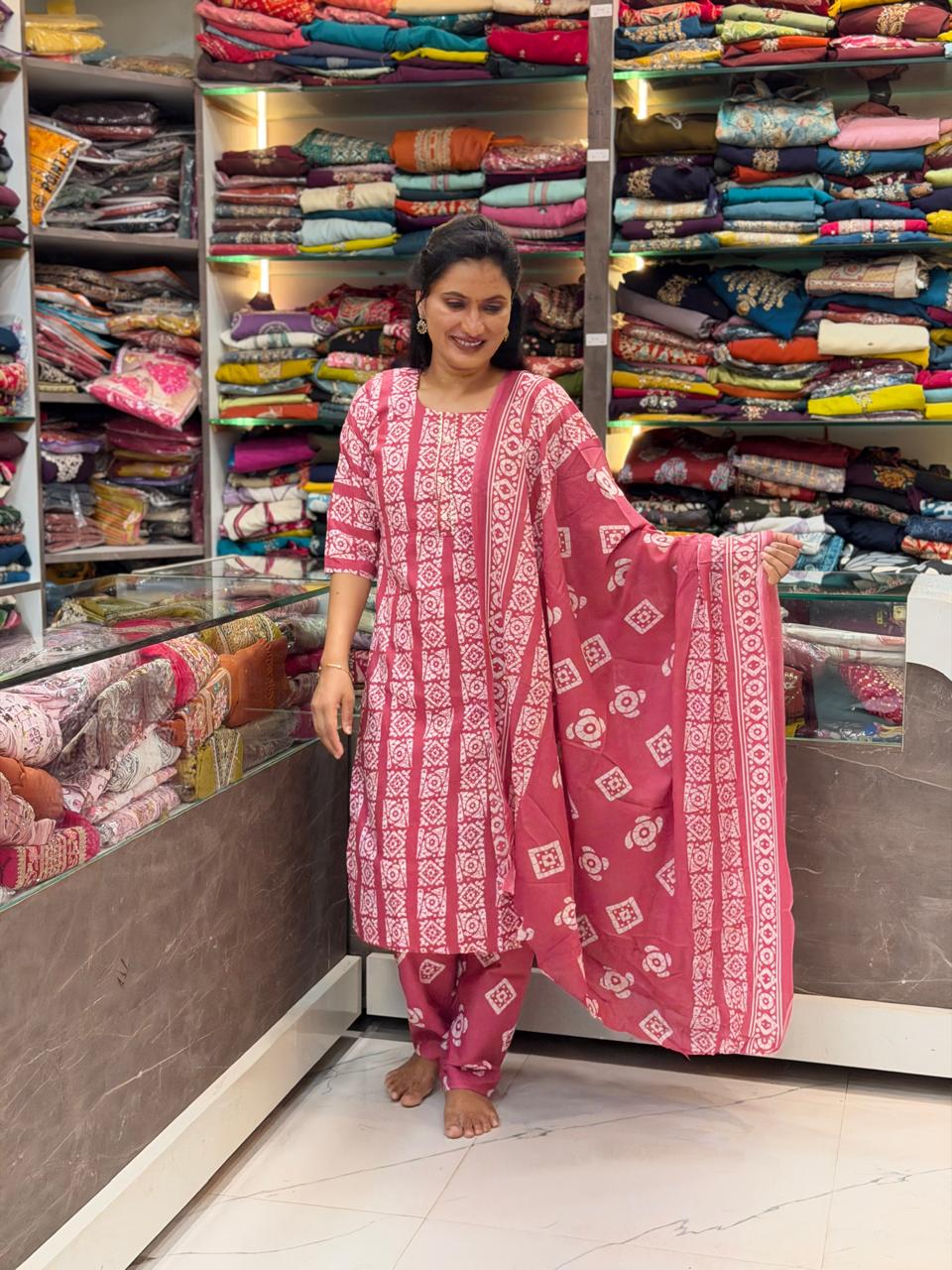 Jute Fabric Dress Set - Pink