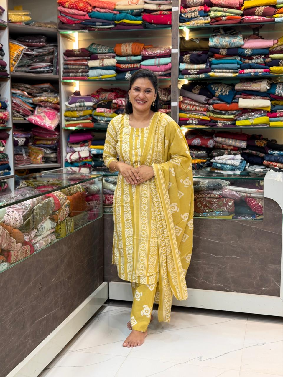 Jute Fabric Dress Set - Yellow