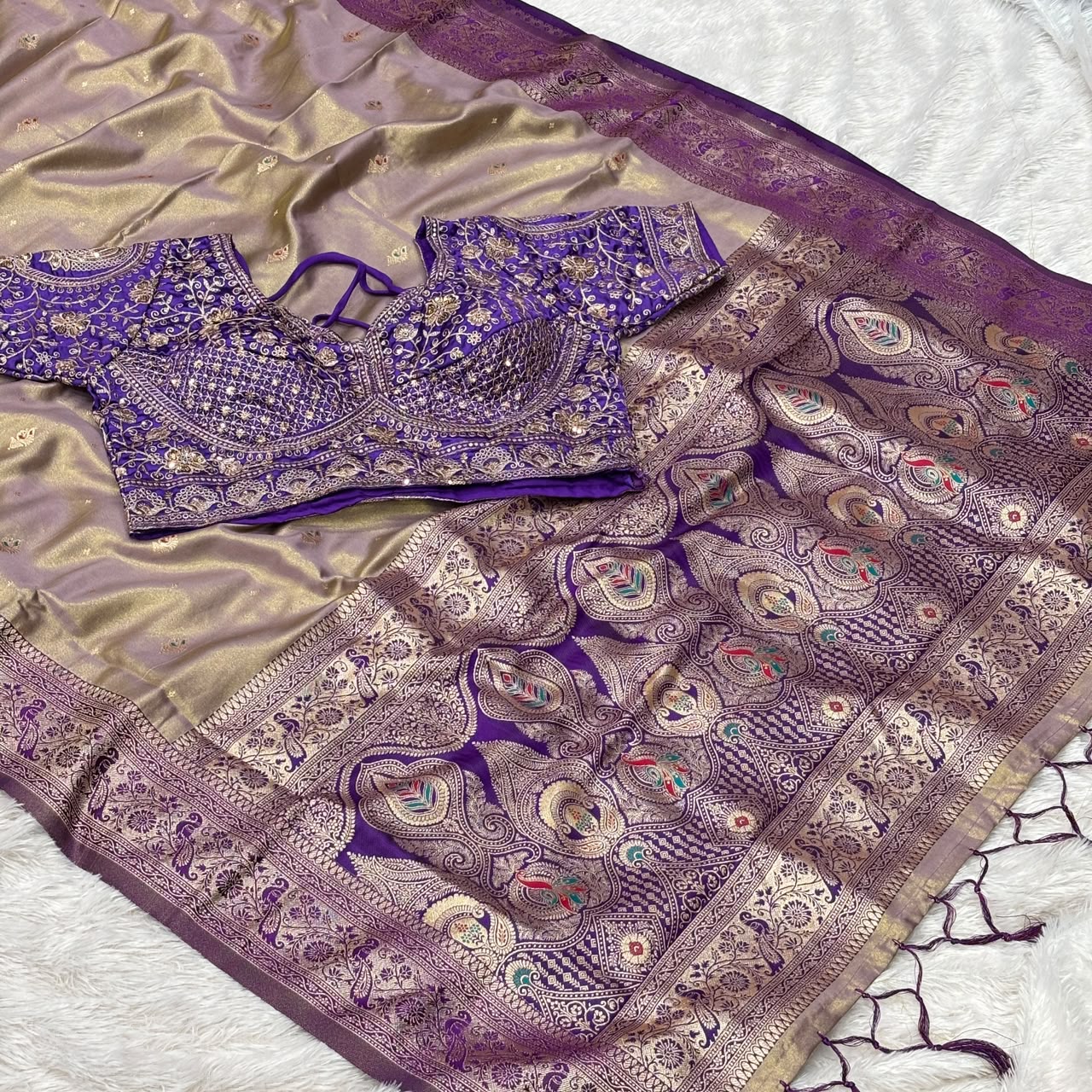 Premium Tishu Saree - Levender