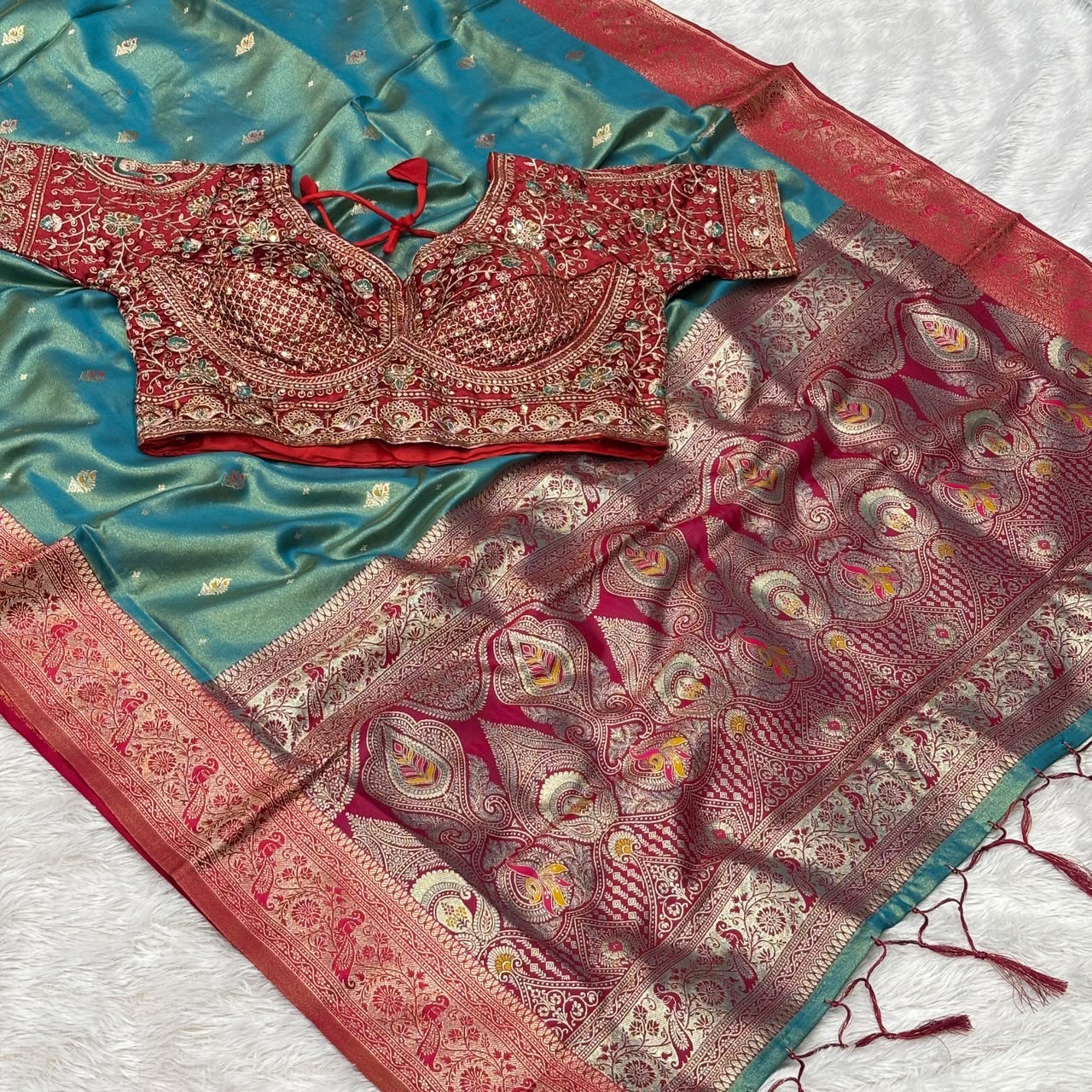 Premium Tishu Saree - Rama Colour