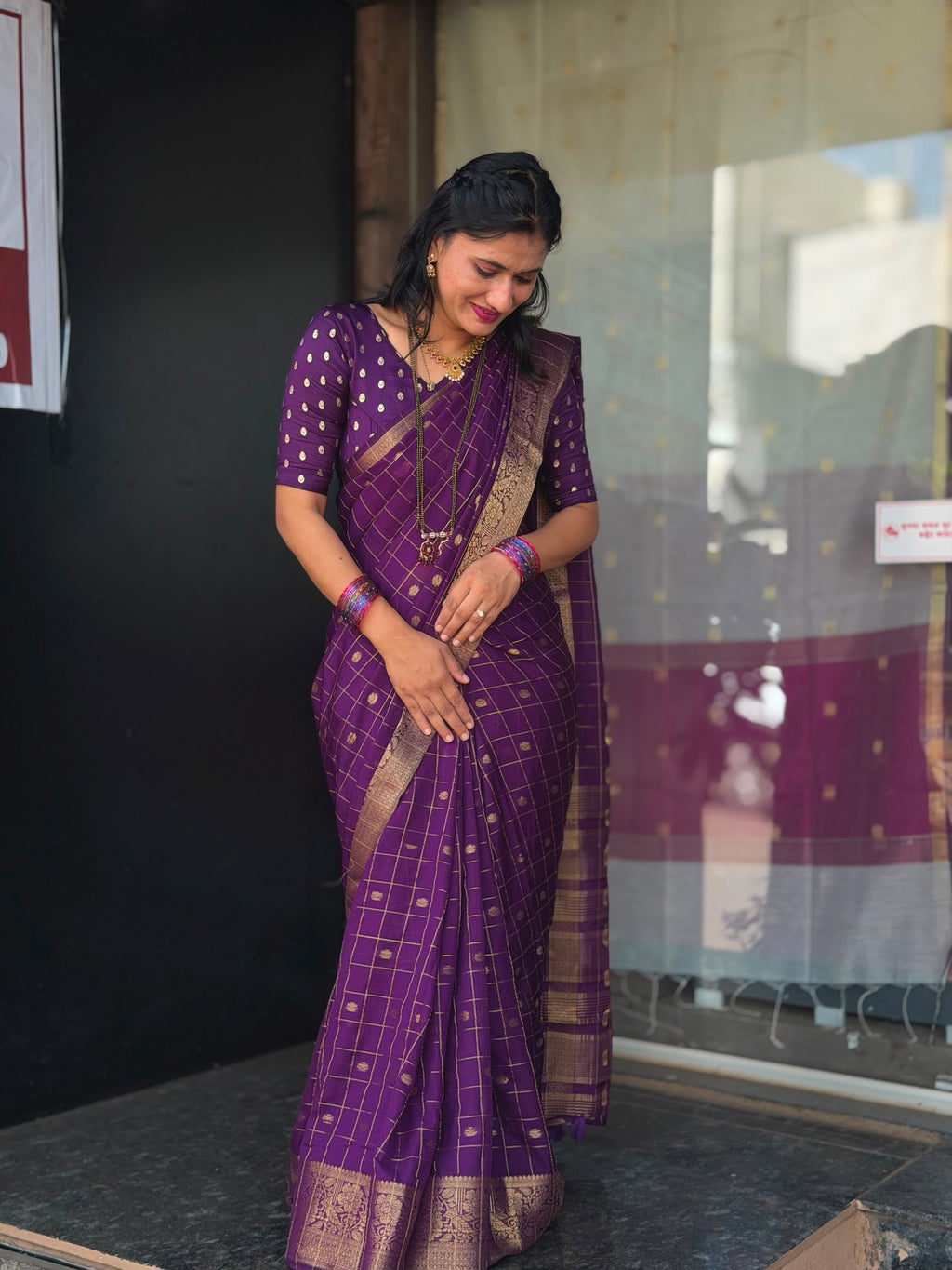 Viscose Check Saree