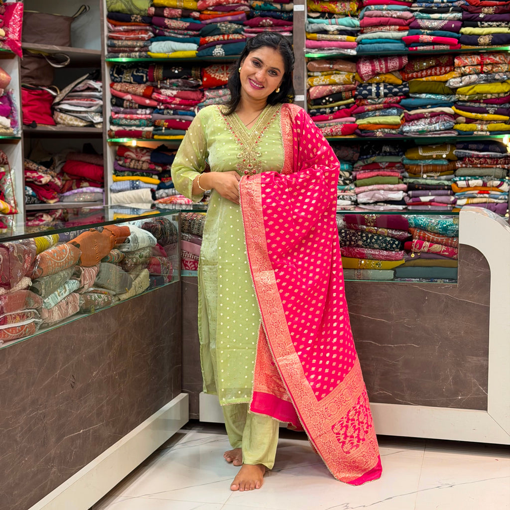 Parrot Green Designer Dress