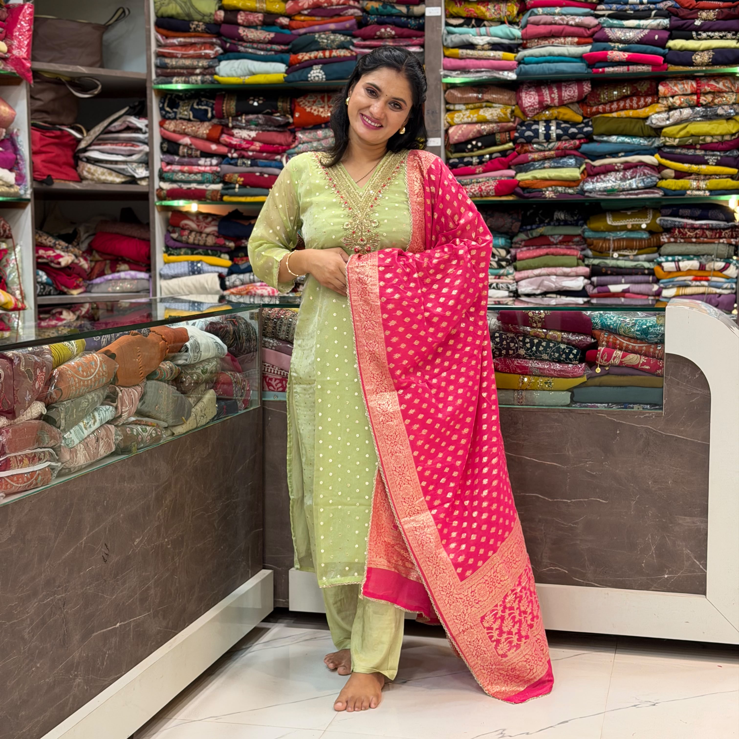 Parrot Green Designer Dress