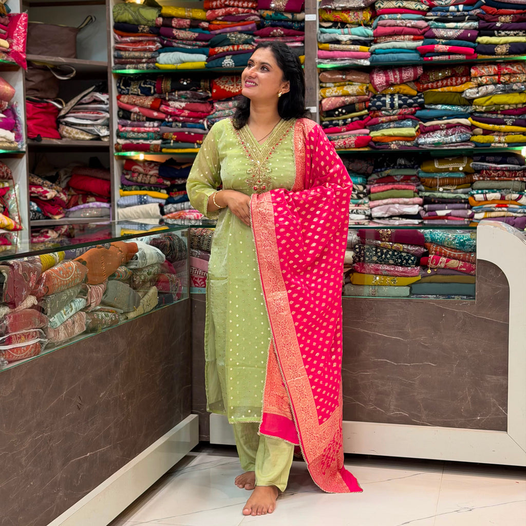 Parrot Green Designer Dress