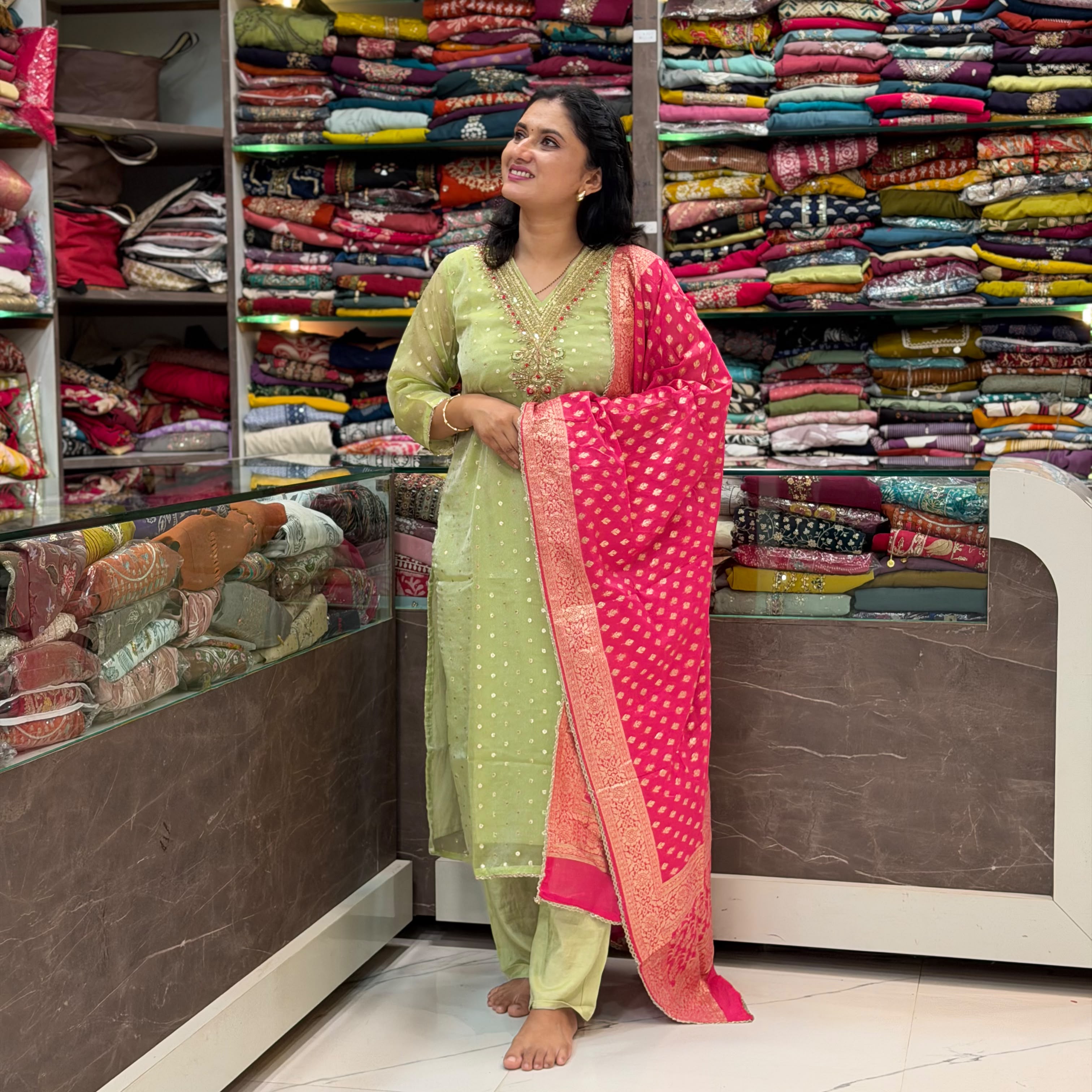 Parrot Green Designer Dress