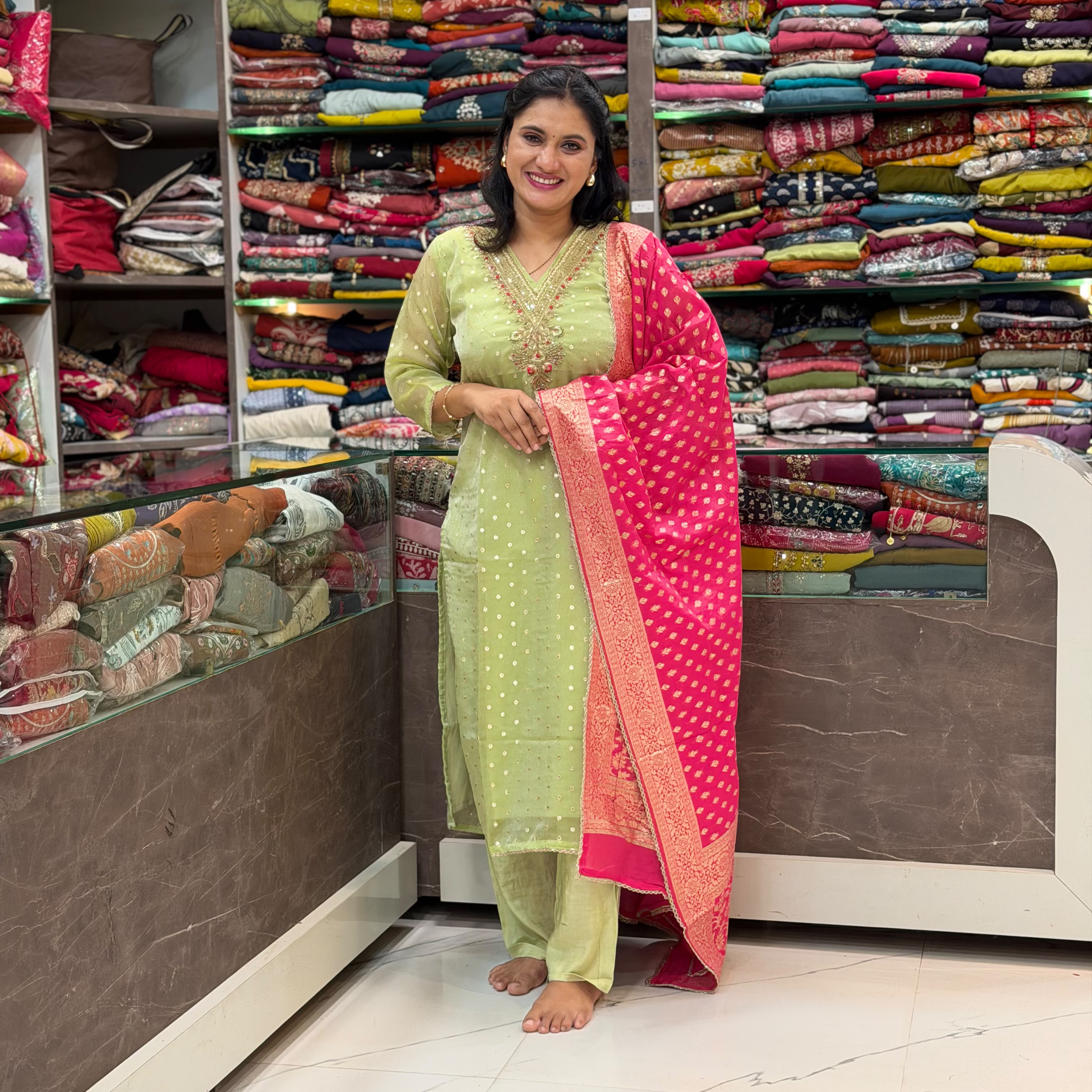 Parrot Green Designer Dress