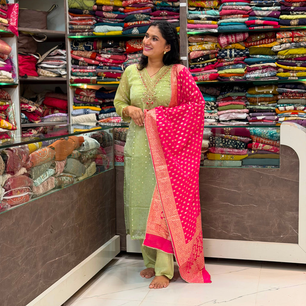Parrot Green Designer Dress
