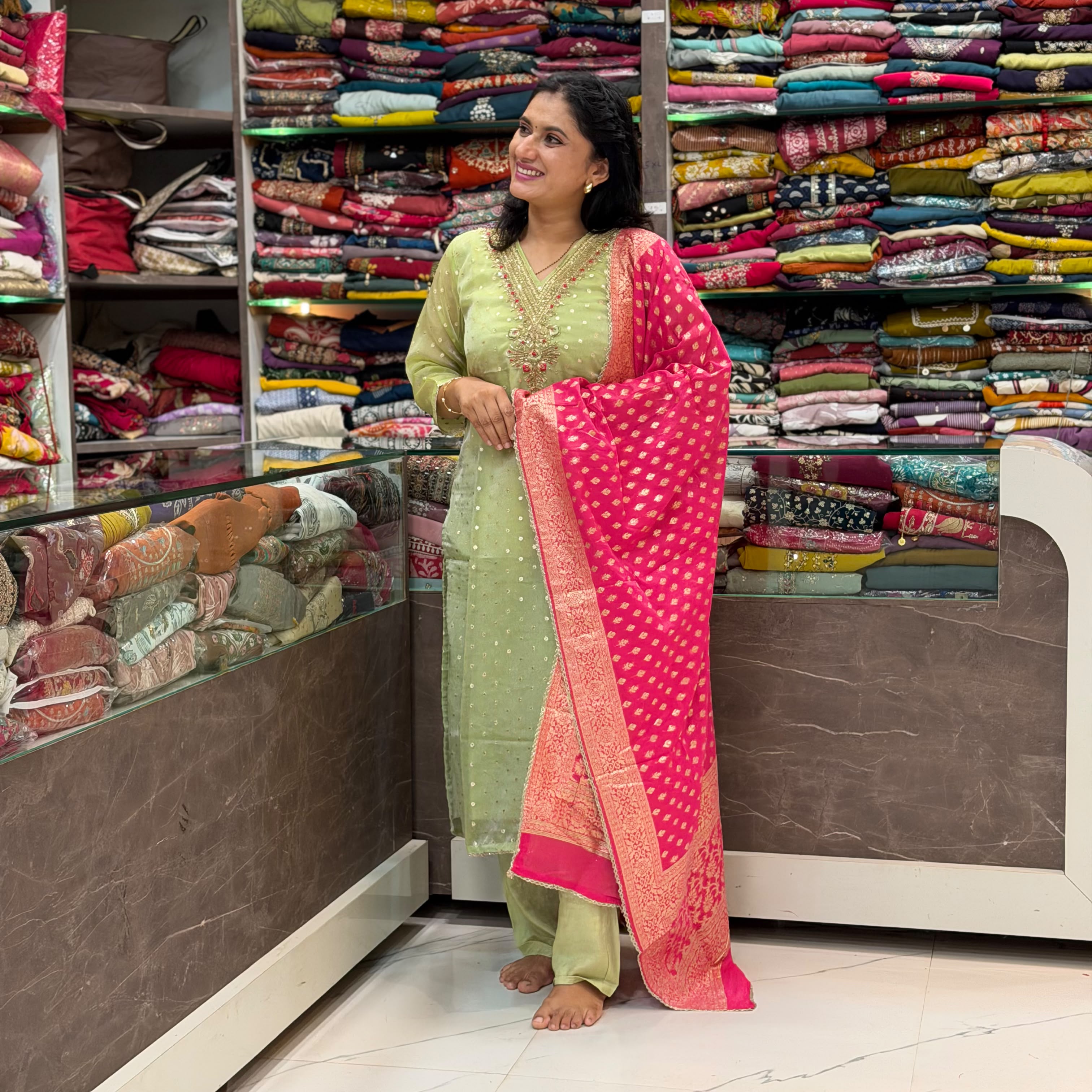 Parrot Green Designer Dress