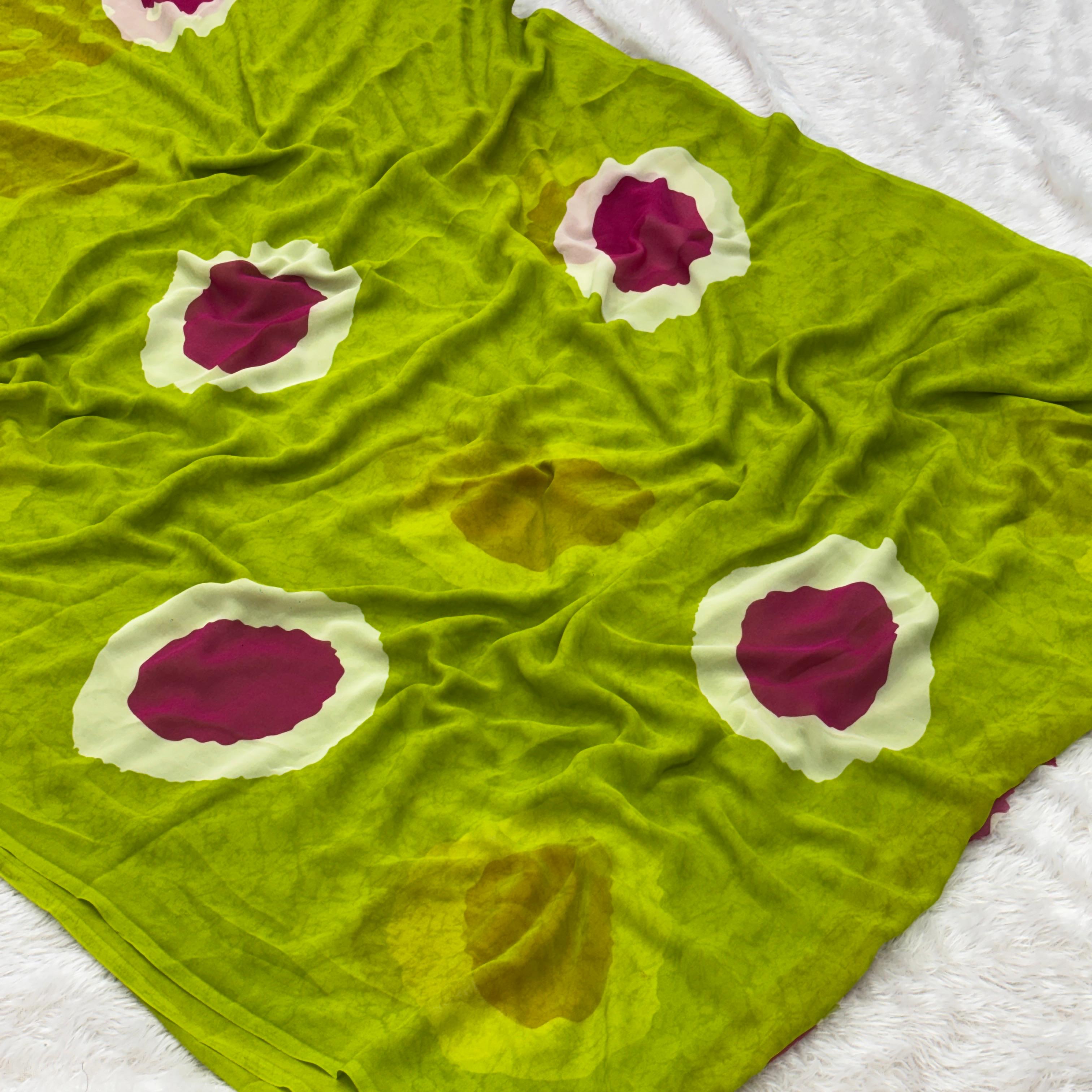 Pure weightless Shibori print Saree - Parrot Green