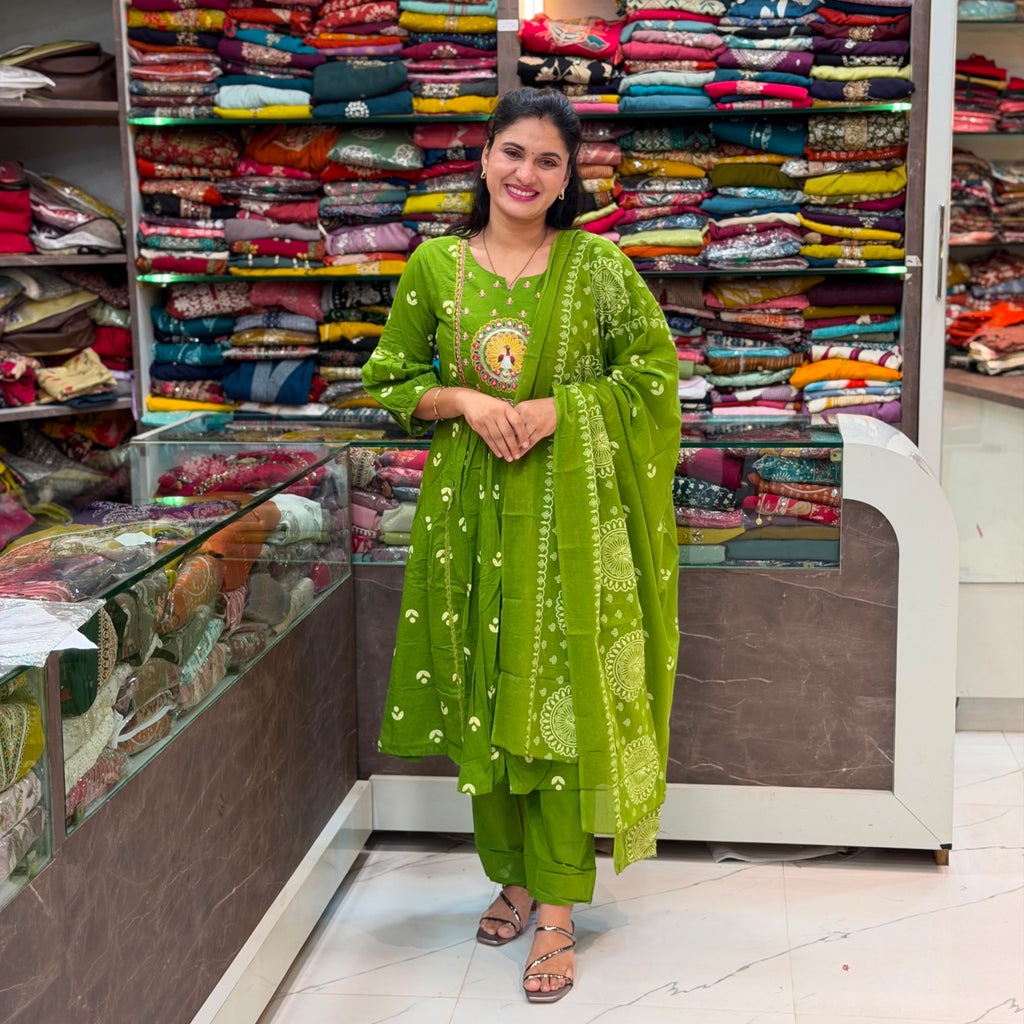 Nehra Dress Set  - Parrot Green