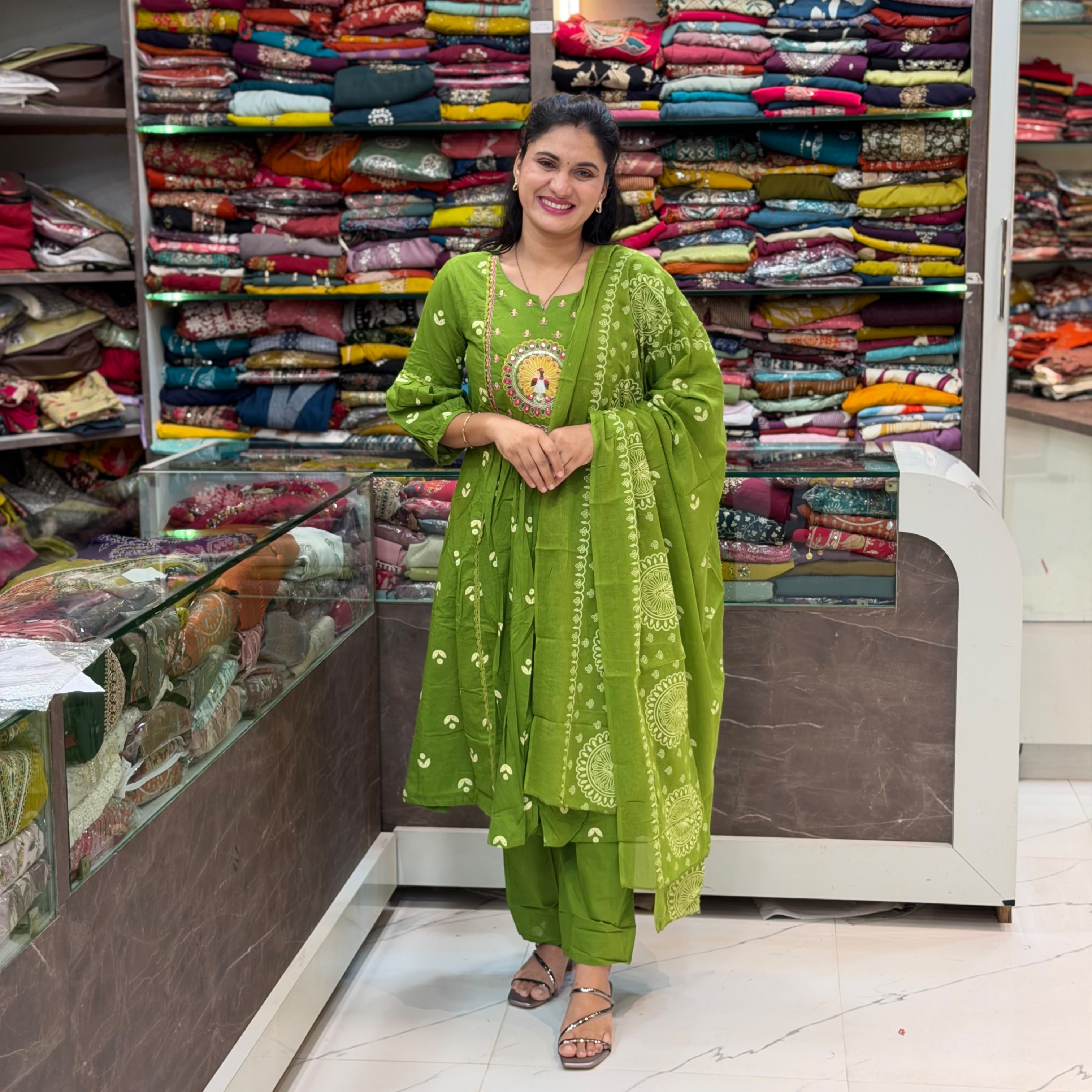 Nehra Dress Set  - Parrot Green