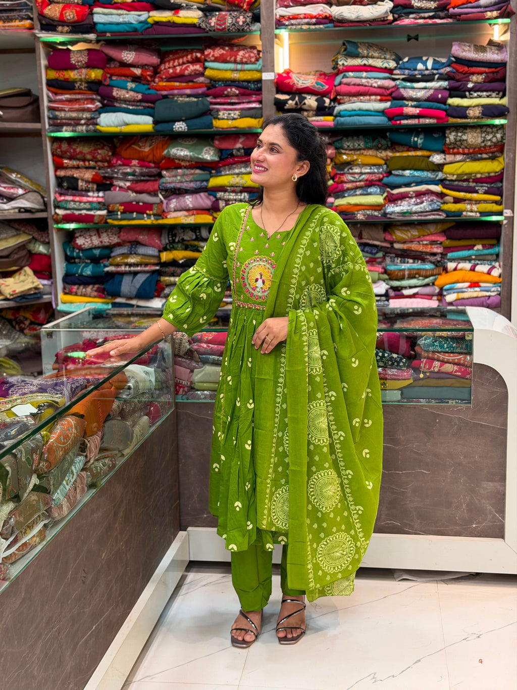Nehra Dress Set  - Parrot Green