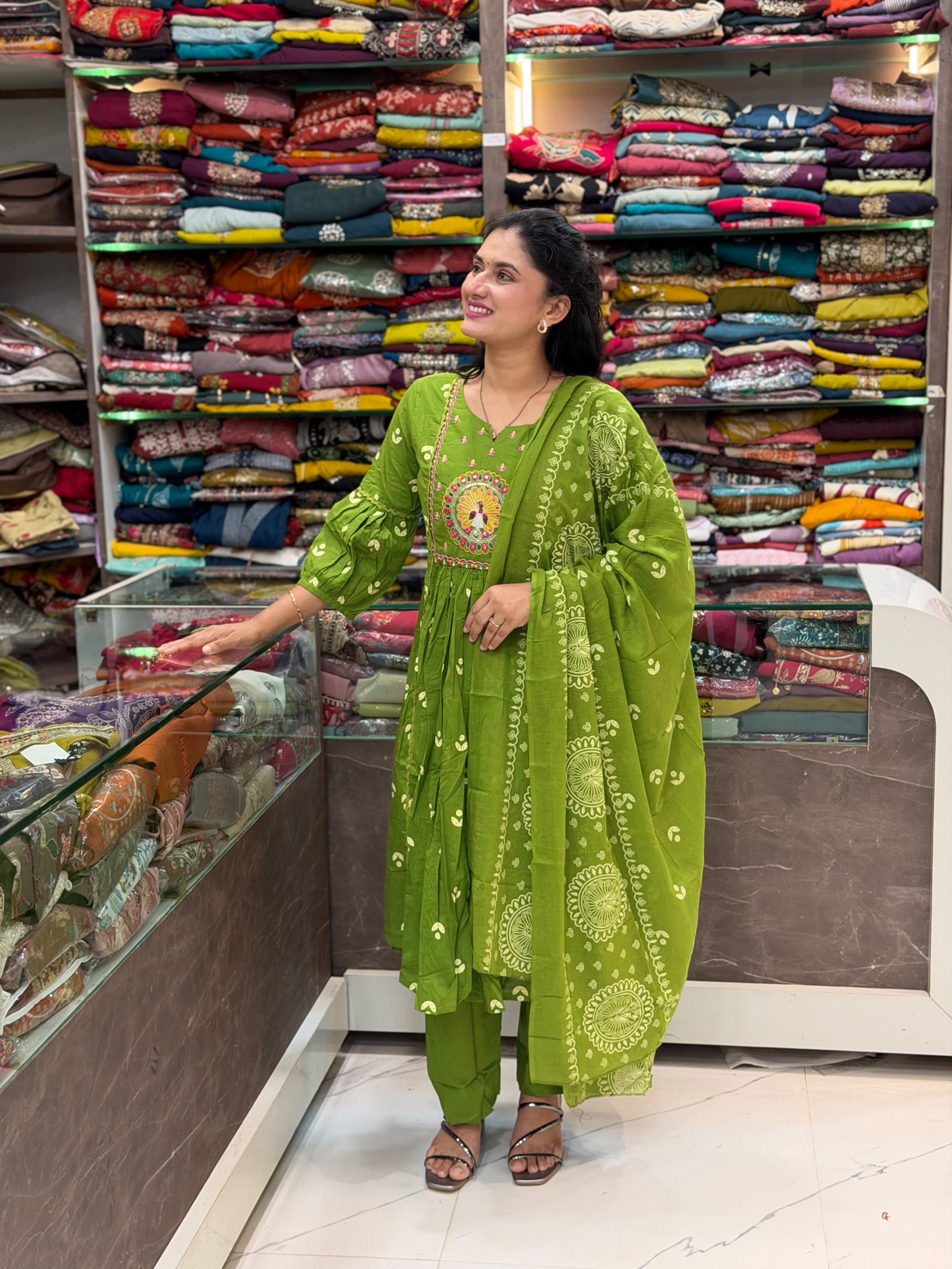 Nehra Dress Set  - Parrot Green