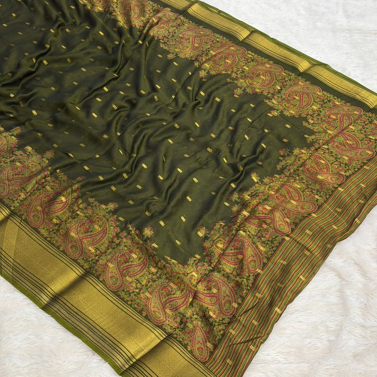 Rangoli Fabric 3D Print Saree - Mehandi