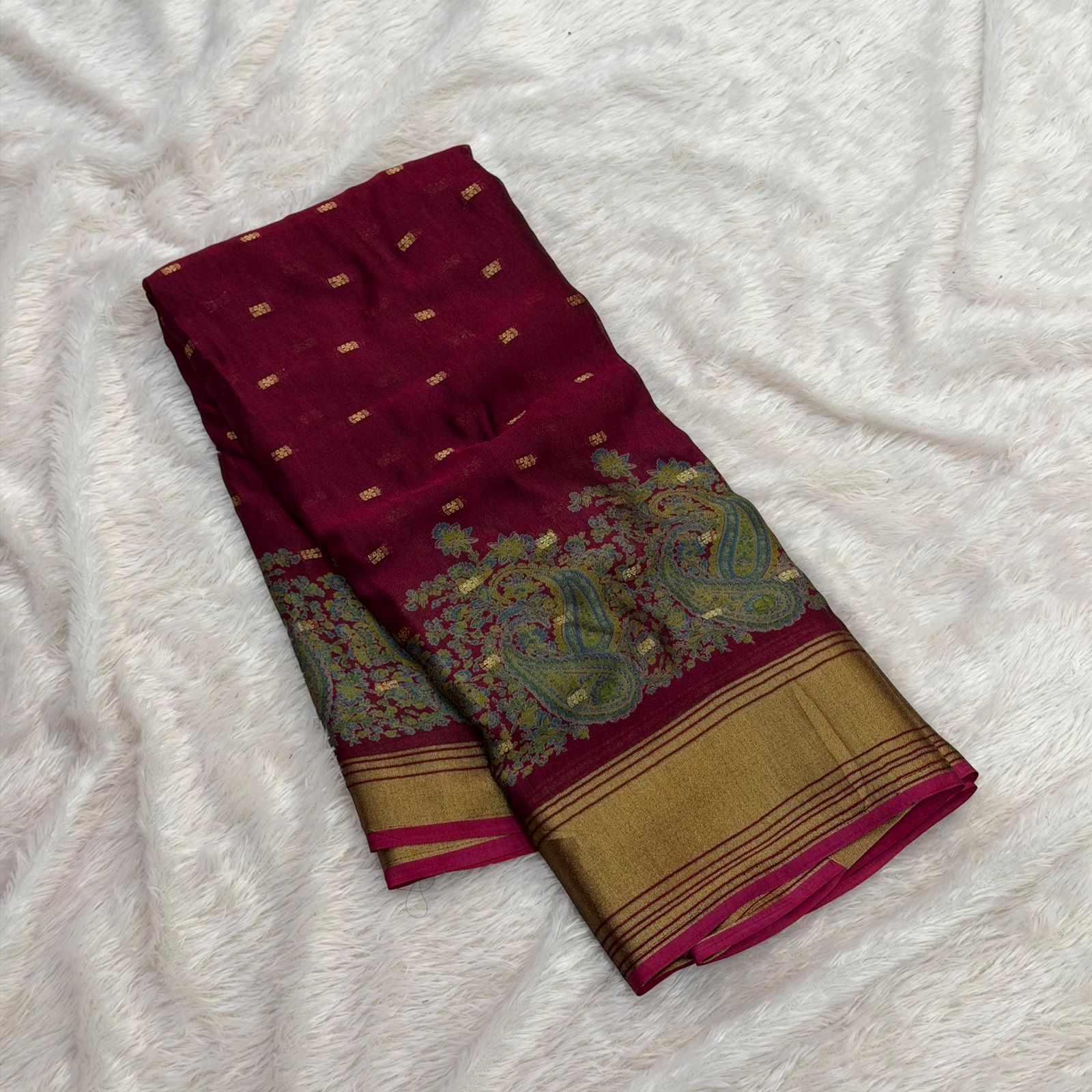 Rangoli Fabric 3D Print Saree - Cherry Pink