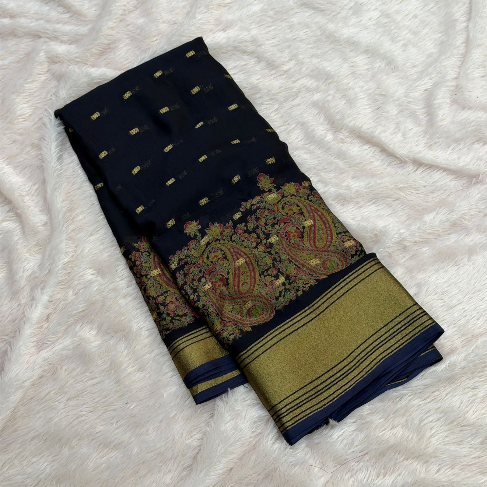 Rangoli Fabric 3D Print Saree - Navy Blue