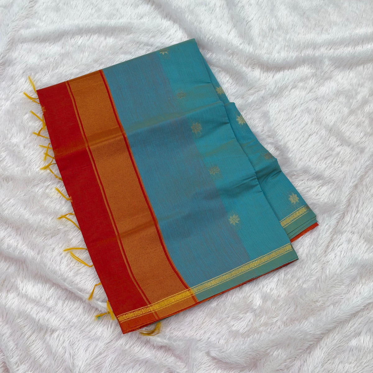 Maha Maheshwari Saree - Sky Blue  With Red