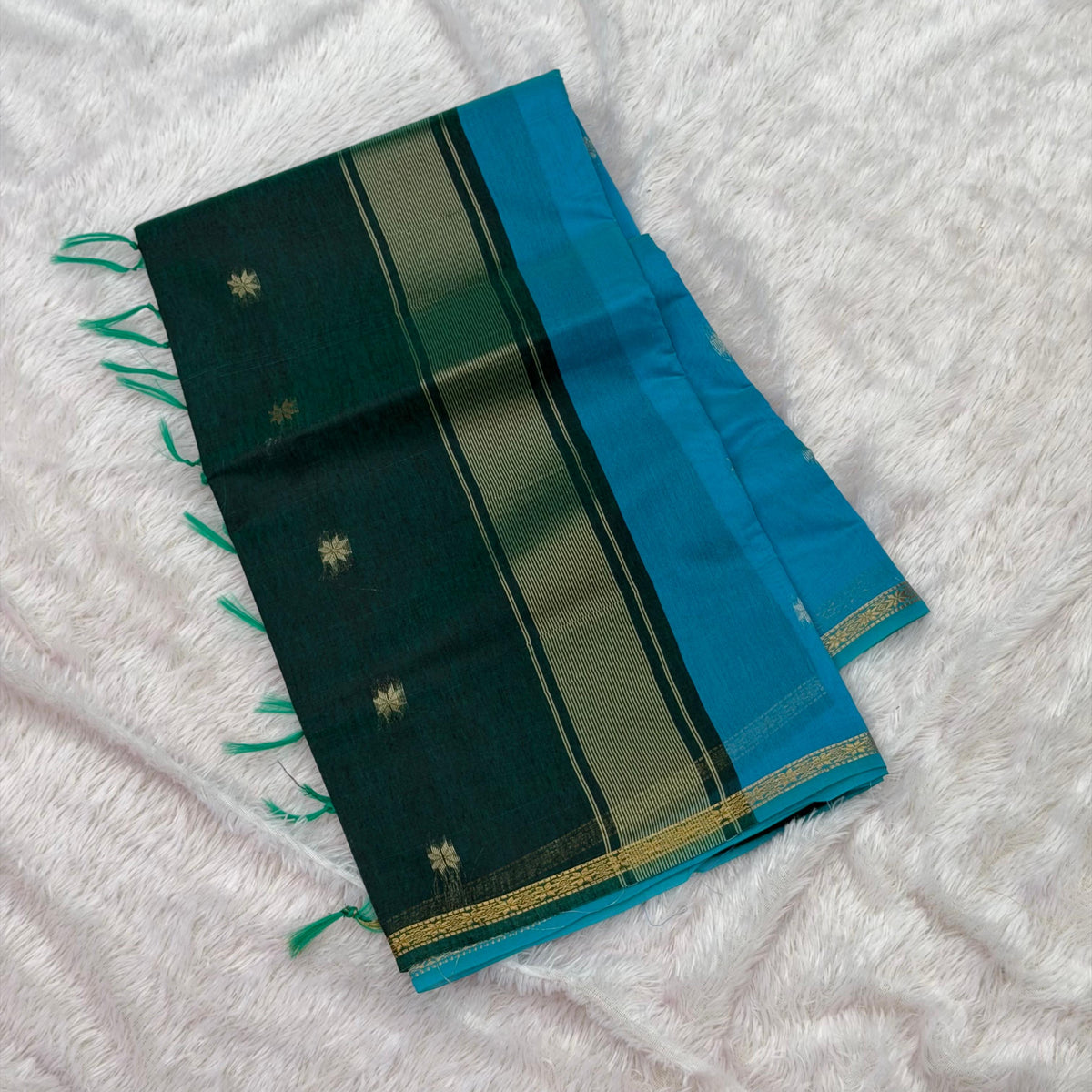 Maha Maheshwari Saree - Sky Blue  With Green