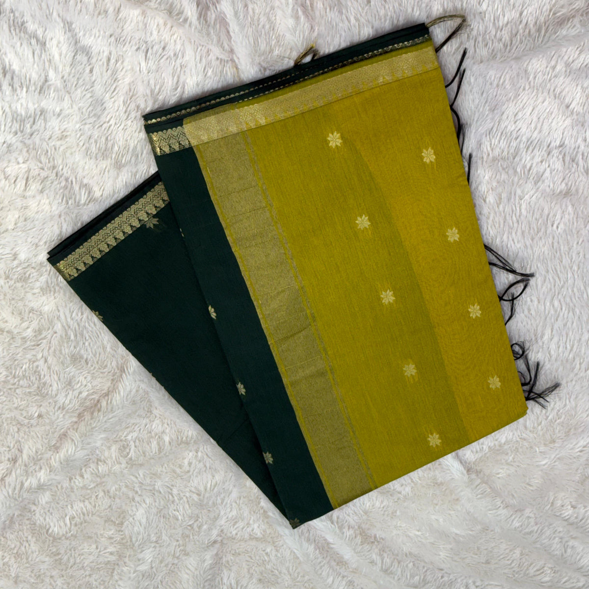 Flower Maheshwari Saree-Green With Lemon