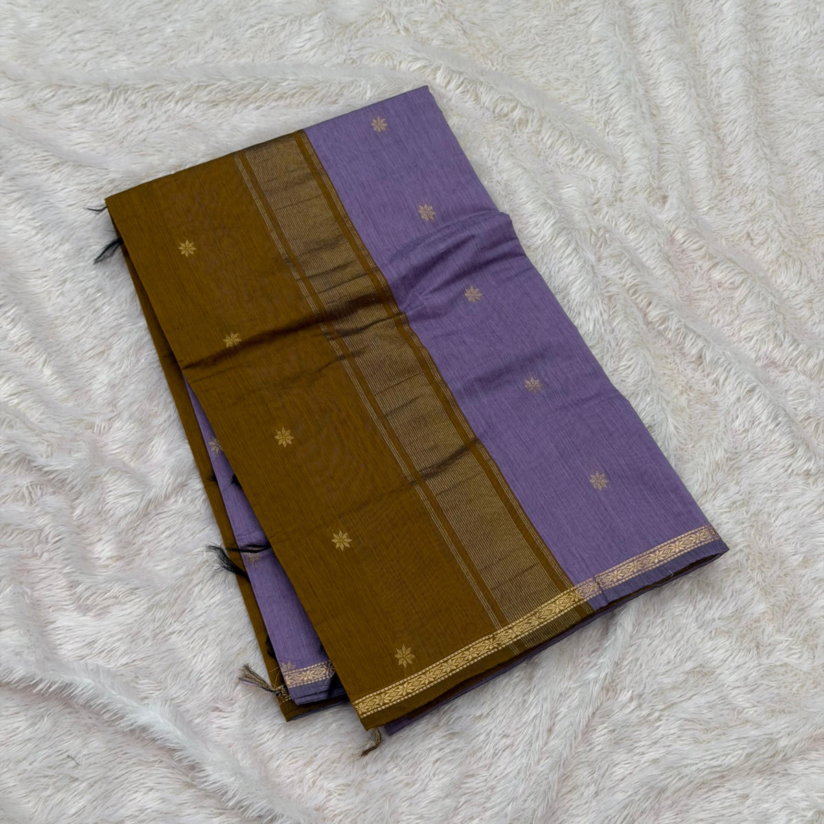 Flower Maheshwari Saree-Levender With Mustered Yellow