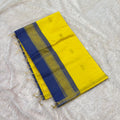 Flower Maheshwari Saree-Lemon Yellow With Blue