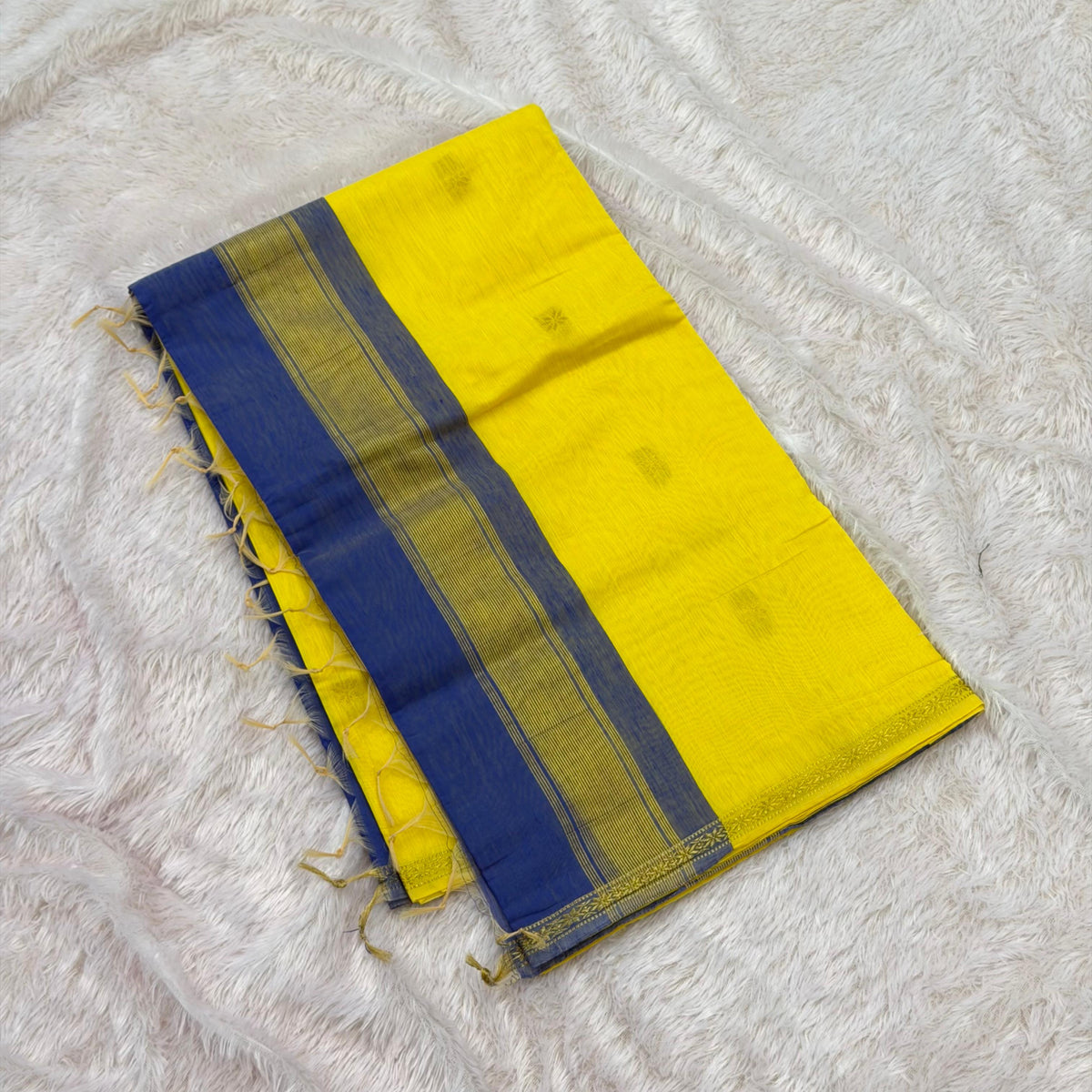 Flower Maheshwari Saree-Lemon Yellow With Blue